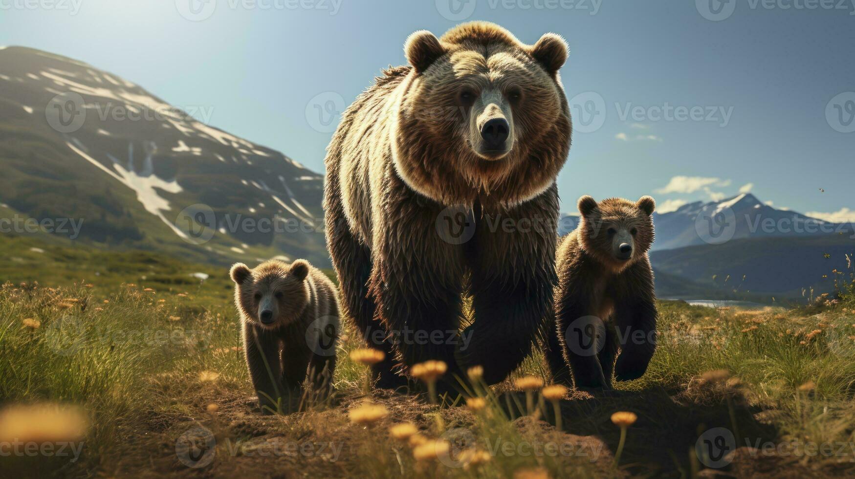 Norden amerikanisch Grizzly Bären, mit ihr mächtig Gegenwart im das wild. generativ ai foto