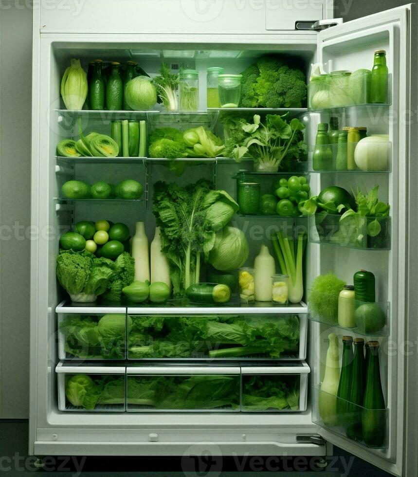 Diät Kühlschrank Kühlschrank rot Gesundheit Brokkoli Grün Vegetarier Milch Küche Essen frisch gesund foto