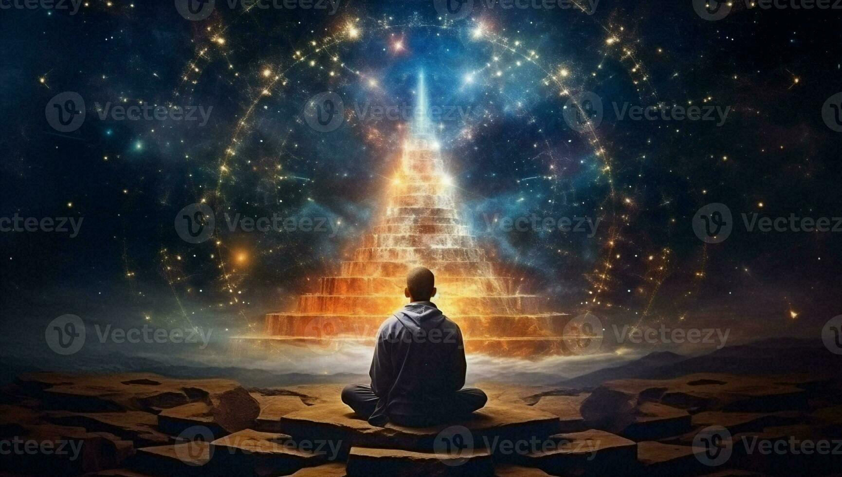 Zen Raum Entspannung meditieren Star Yoga glühend Spiritualität Silhouette Lotus Universum Energie foto