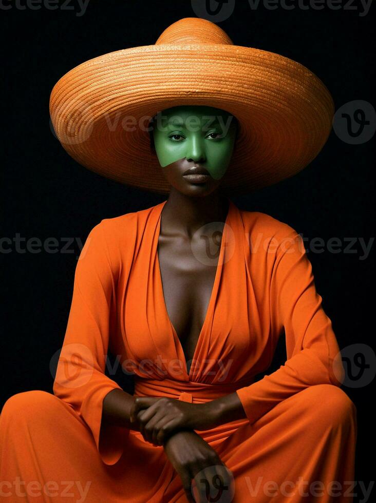 Frau Orange Porträt Mode afro Papaya foto