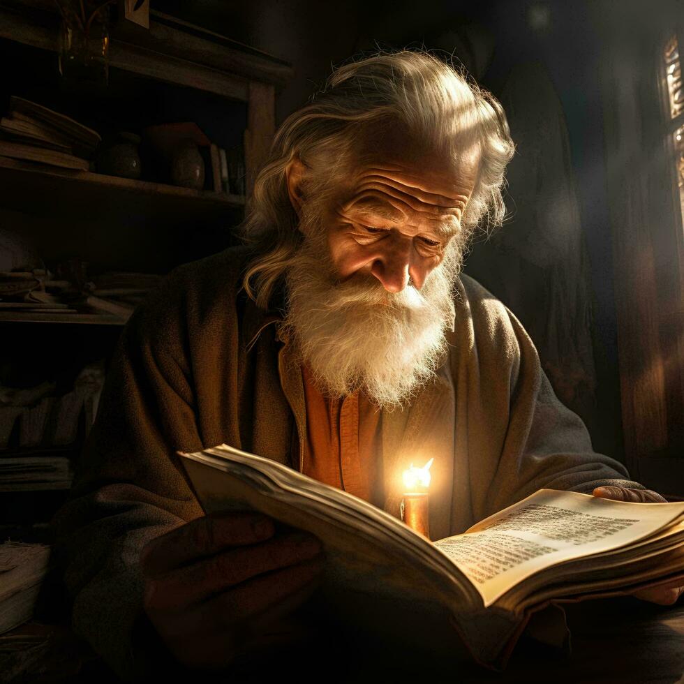 alt Großvater Wer ist lesen ein Buch foto