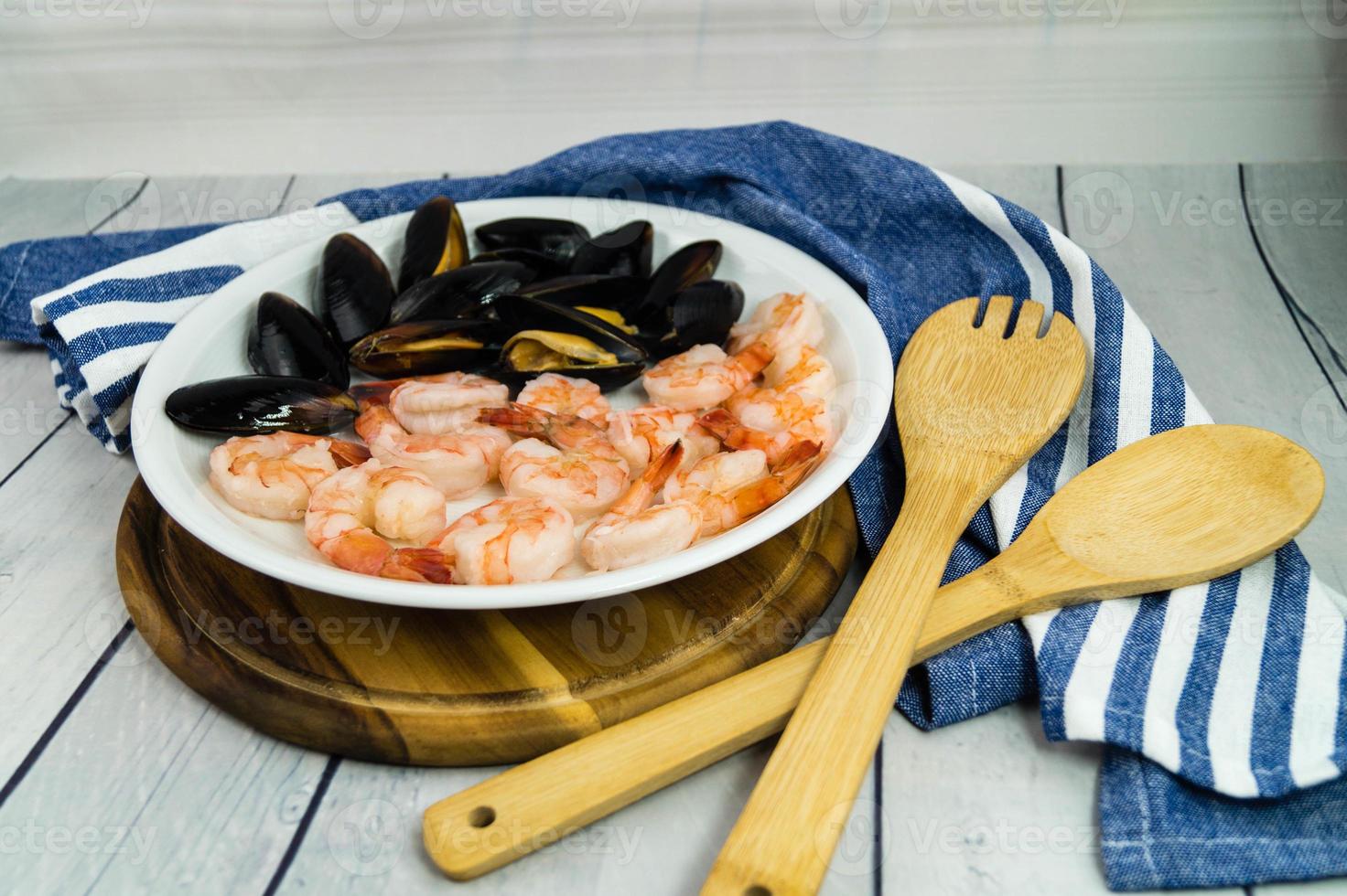 Muscheln und Garnelen geliebte Meeresfrüchte foto