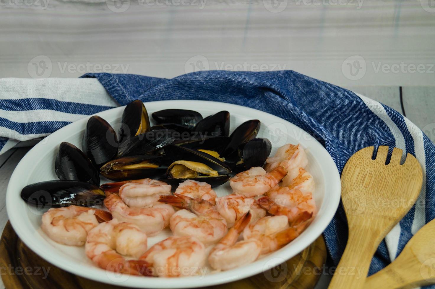 Muscheln und Garnelen geliebte Meeresfrüchte foto