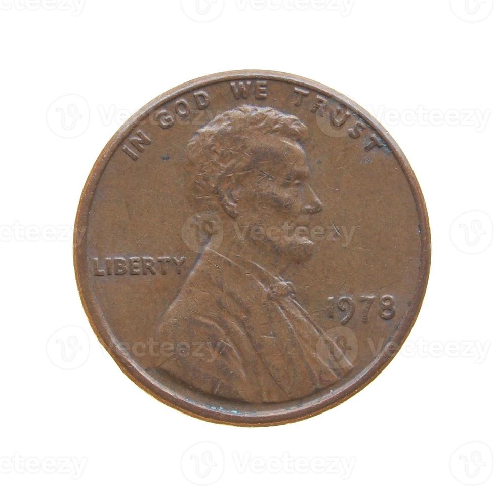 Ein-Cent-Münze isoliert über weiß foto