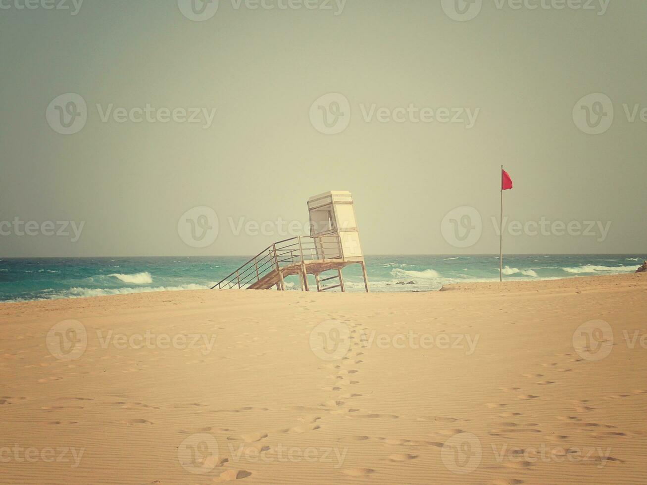 Landschaft von das Spanisch Kanarienvogel Insel fuerteventura mit Dünen und das Ozean foto