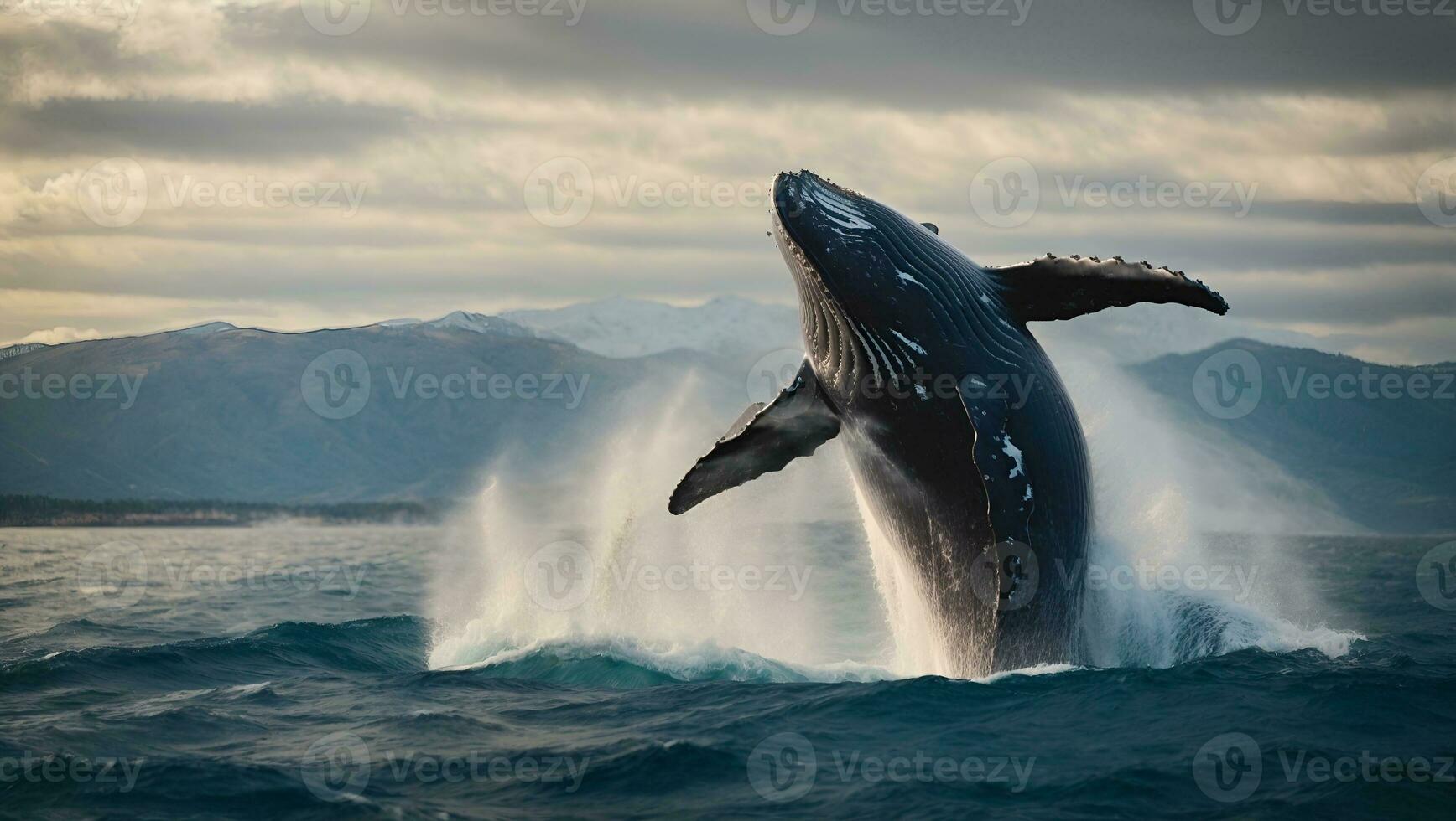 Buckel Wal Springen Über das Meer. ai generiert foto