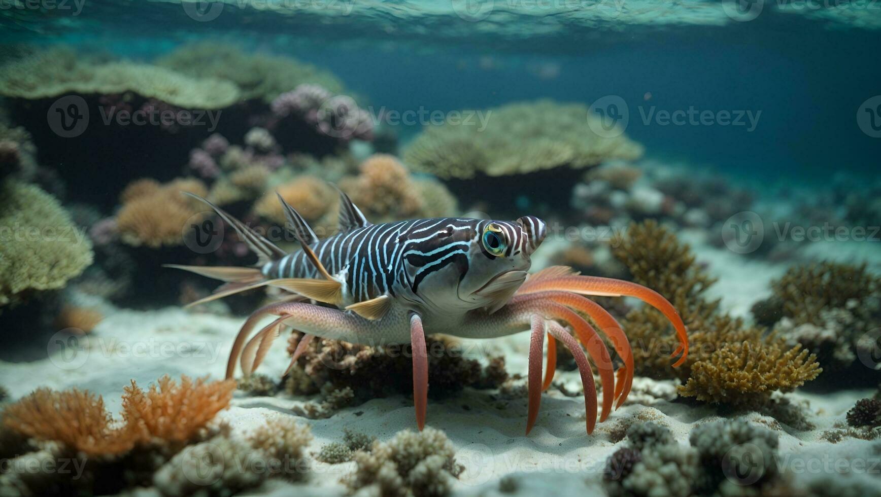 Camarones Stenopus hispidus auf das Meeresboden. ai generiert foto