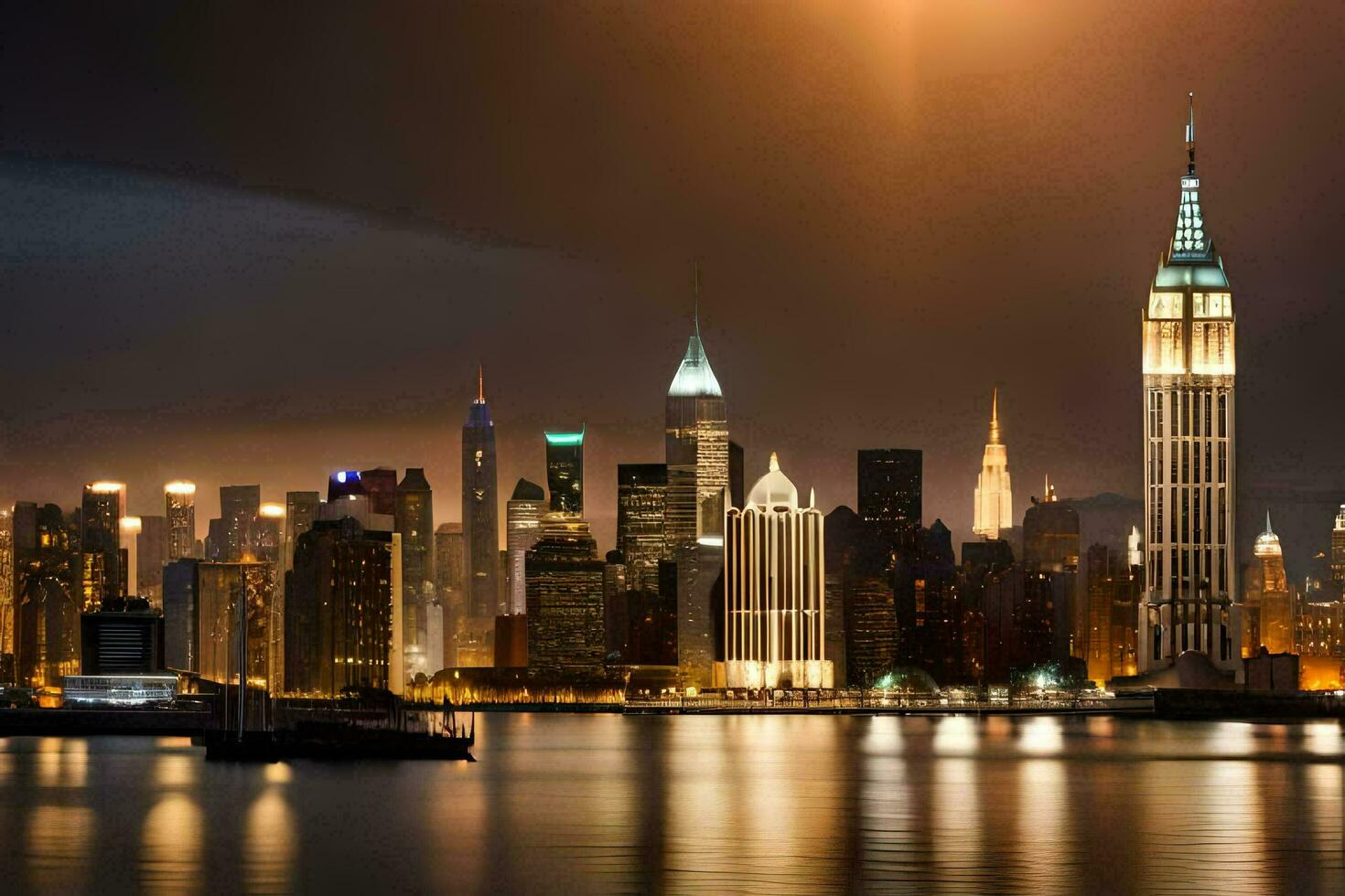 das Neu York Stadt Horizont beim Nacht. KI-generiert foto