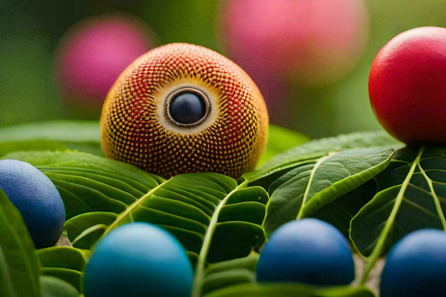 bunt Eier auf ein Grün Blatt. KI-generiert foto