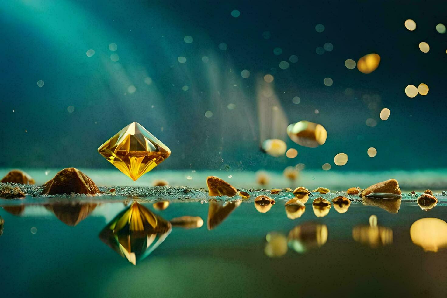 golden Diamant im das Wasser mit funkelt. KI-generiert foto