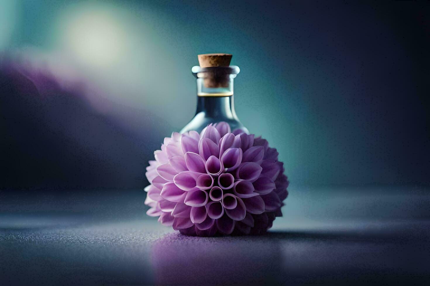 ein Flasche von lila Blume mit ein Kork. KI-generiert foto