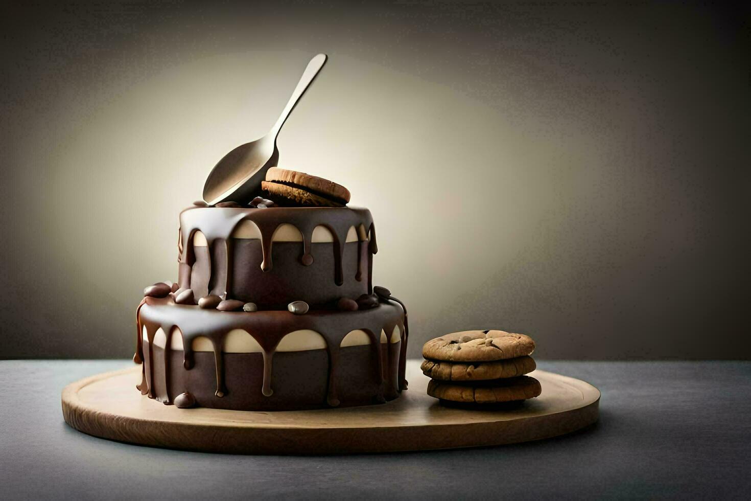 ein Schokolade Kuchen mit Kekse auf oben. KI-generiert foto