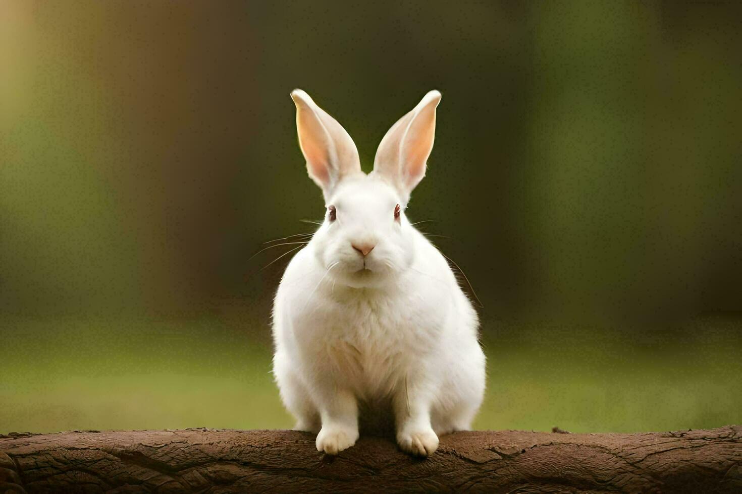 Weiß Hase Sitzung auf ein Log im das Wald. KI-generiert foto