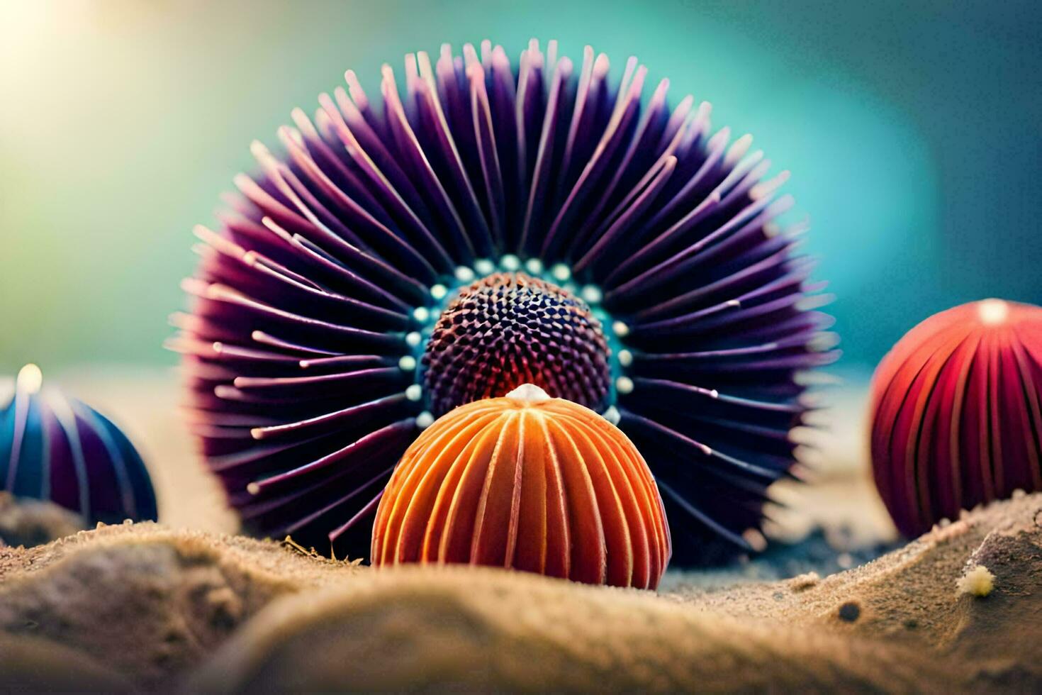 ein bunt Meer Bengel ist Sitzung auf das Sand. KI-generiert foto