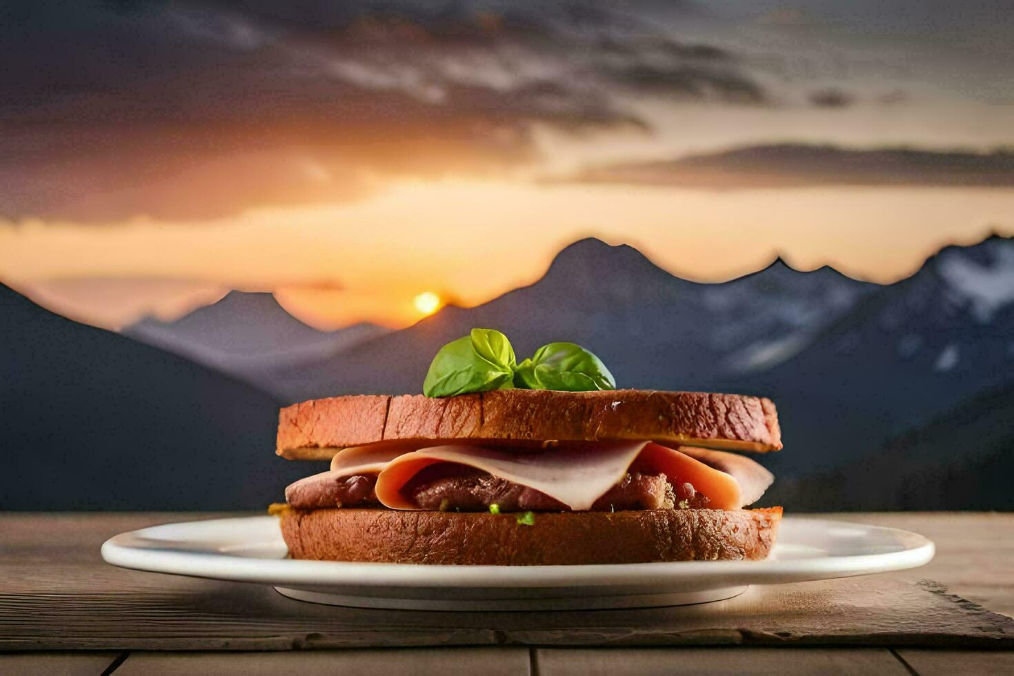 ein Sandwich mit Schinken und Käse auf ein Platte. KI-generiert foto