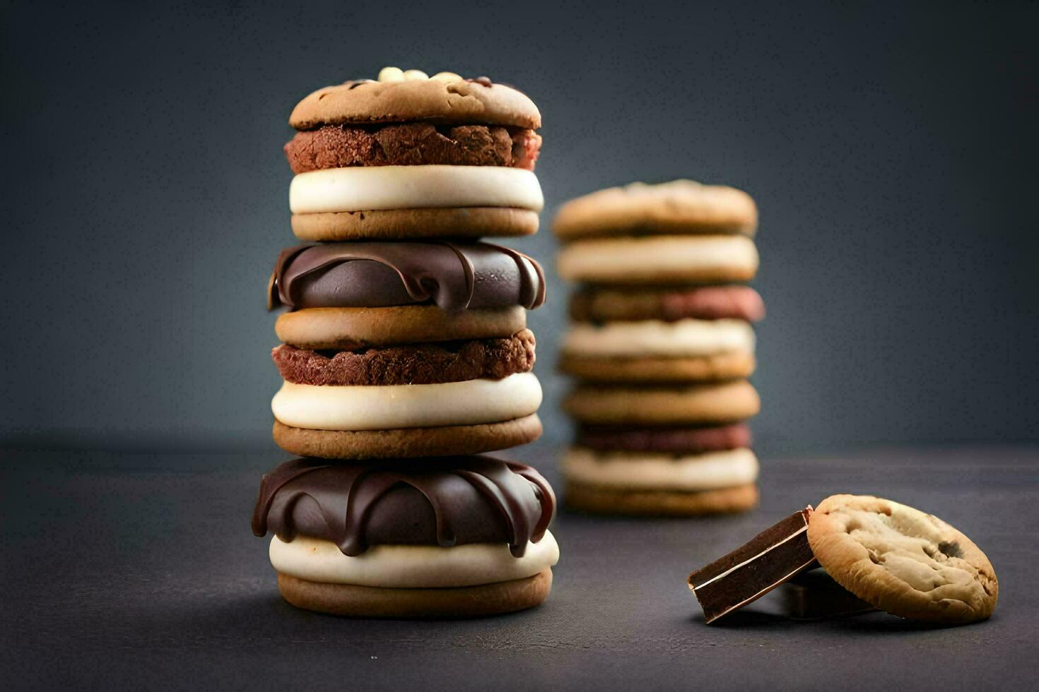 ein Stapel von Kekse und Eis Sahne Sandwiches. KI-generiert foto