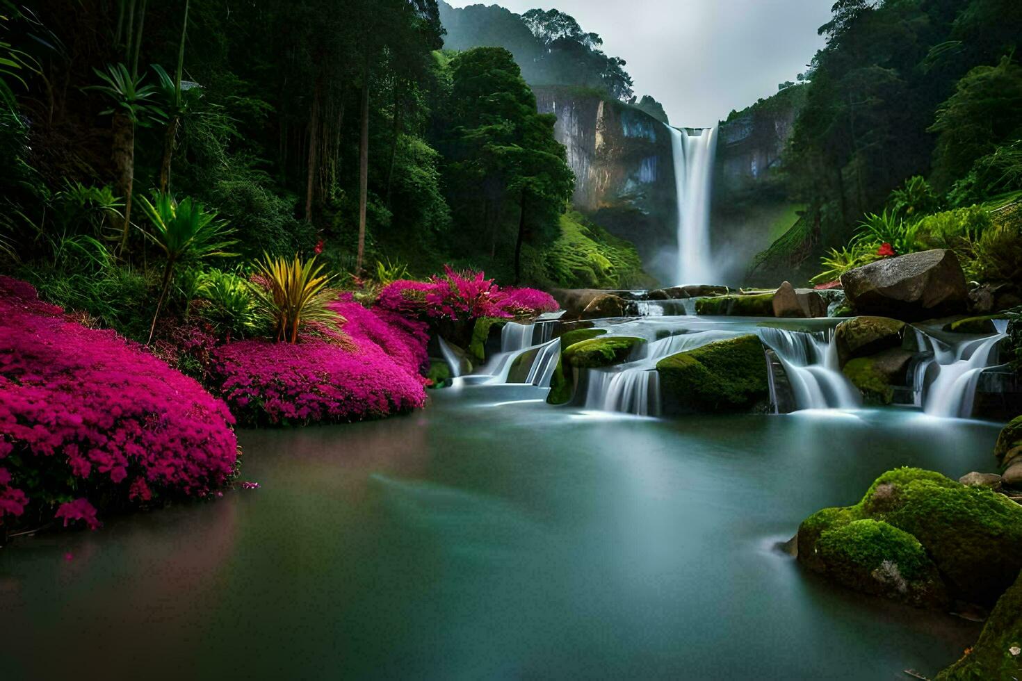 das Wasserfall im das Dschungel. KI-generiert foto