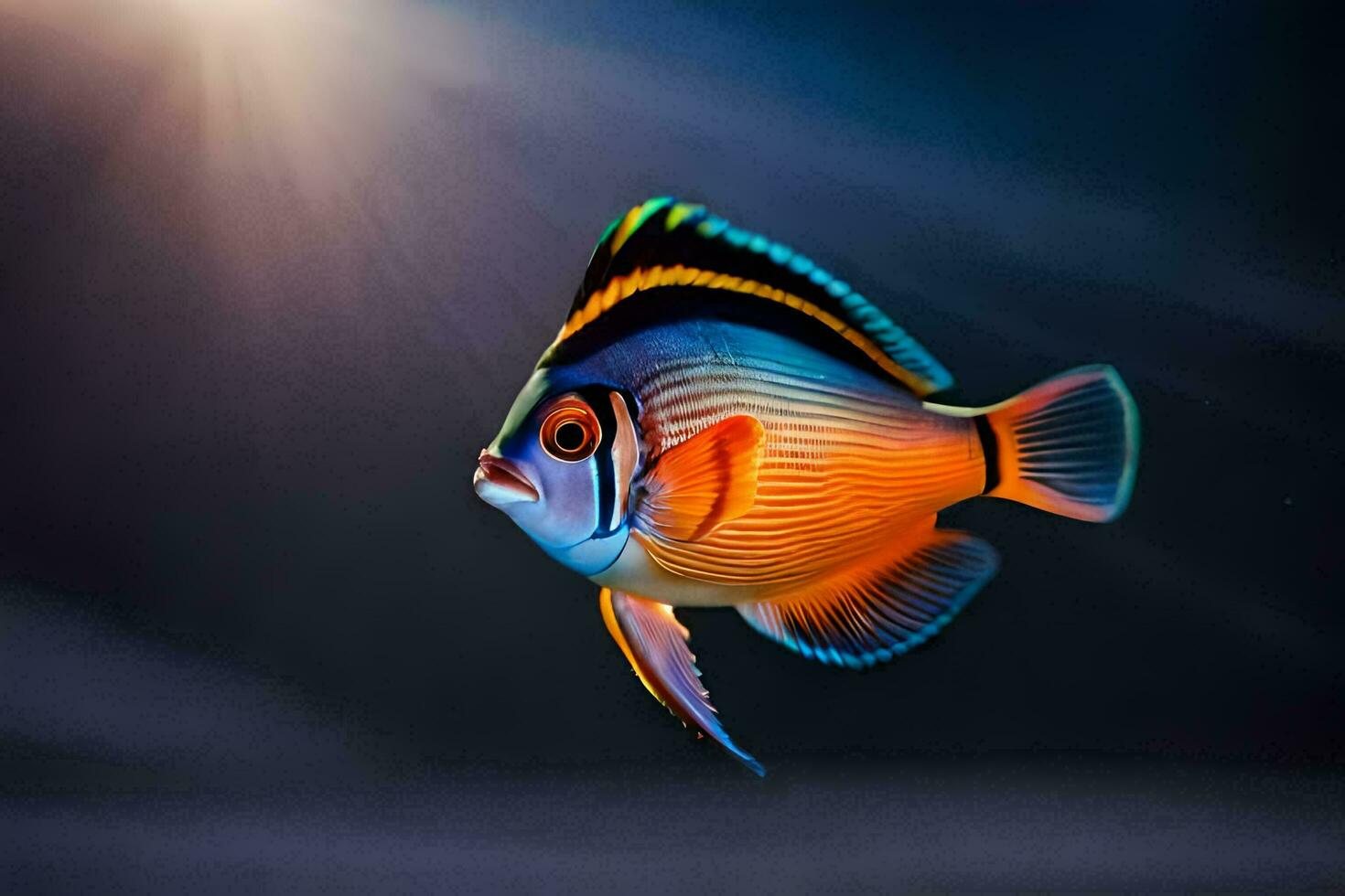 ein bunt Fisch mit ein hell Blau und Orange Schwanz. KI-generiert foto