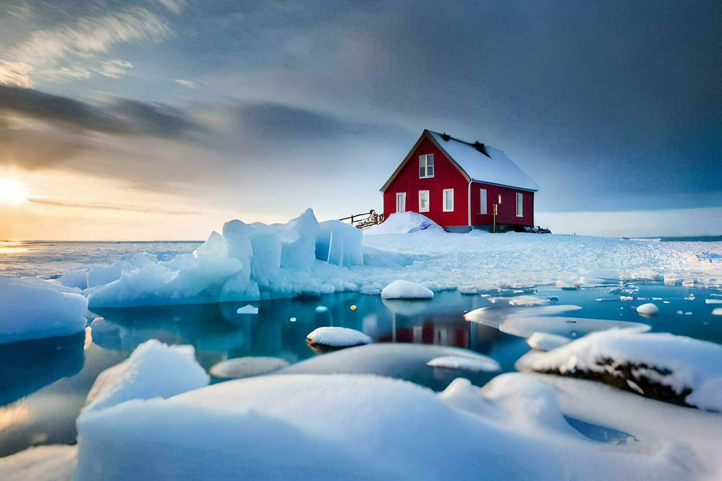 Foto Hintergrund das Himmel, Schnee, Eis, Haus, das Haus, das Haus, das Haus. KI-generiert