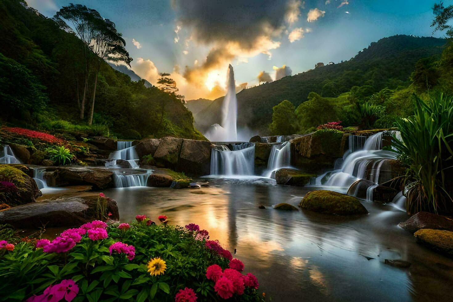 schön Wasserfall im Thailand. KI-generiert foto