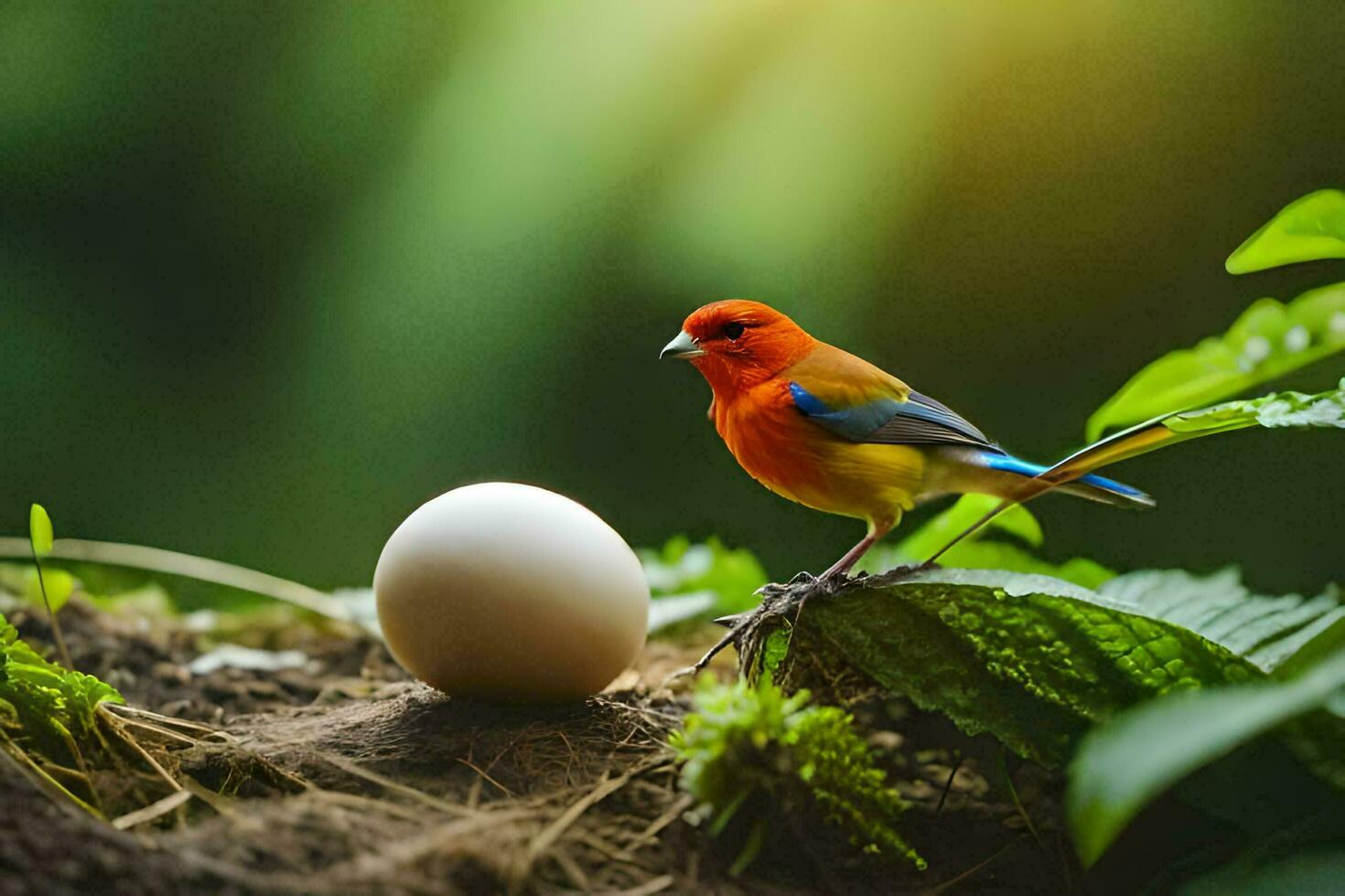 ein Vogel und ein Ei im das Dschungel. KI-generiert foto