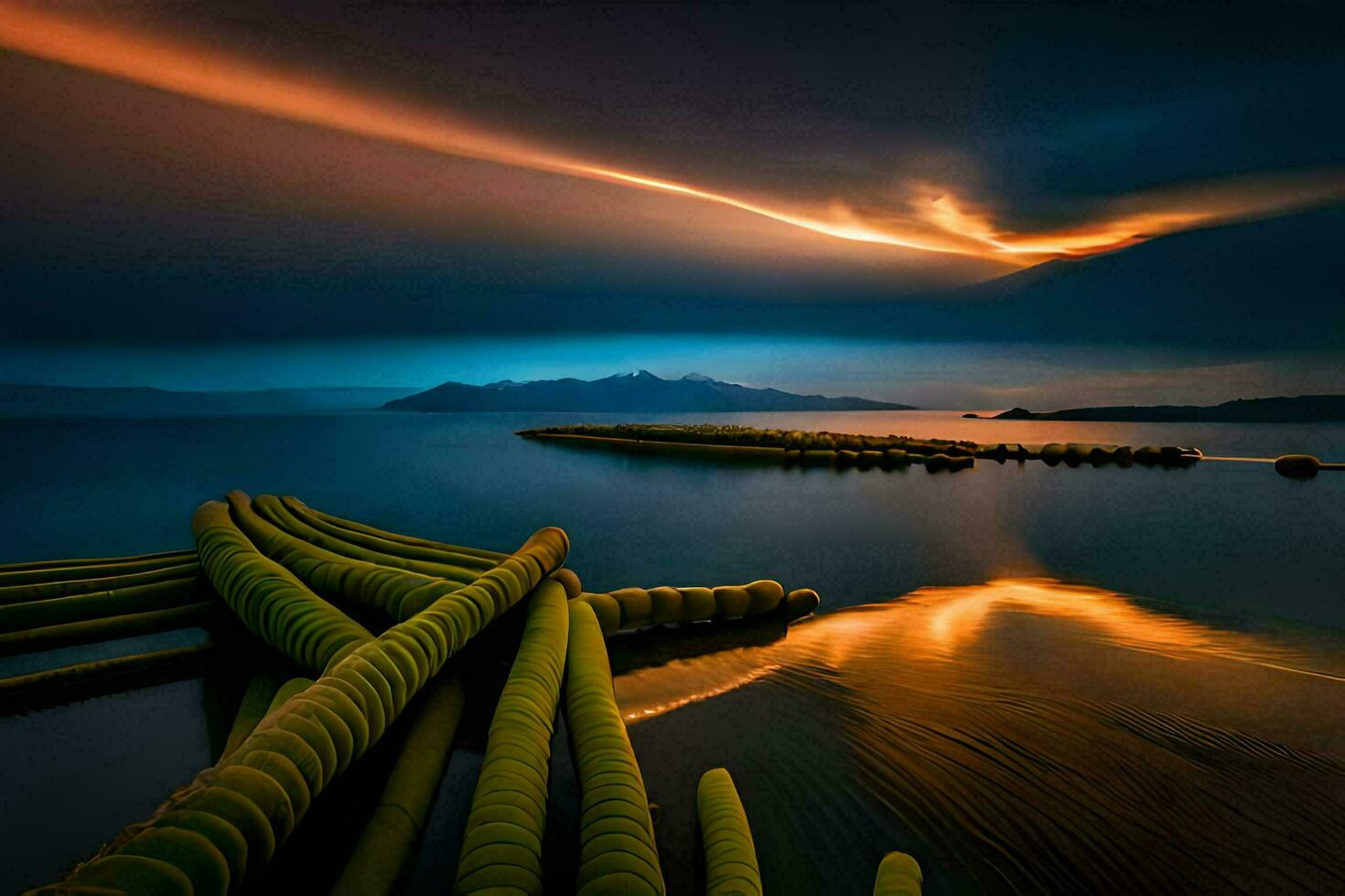 das Himmel ist gefüllt mit Gelb und Grün Wasser Rohre. KI-generiert foto