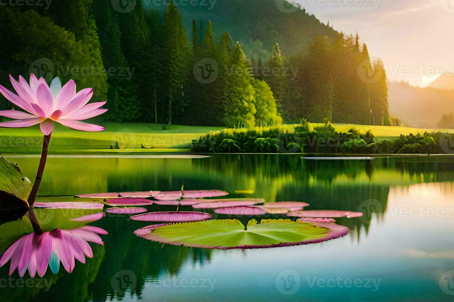 Lotus Blume im das See. KI-generiert foto