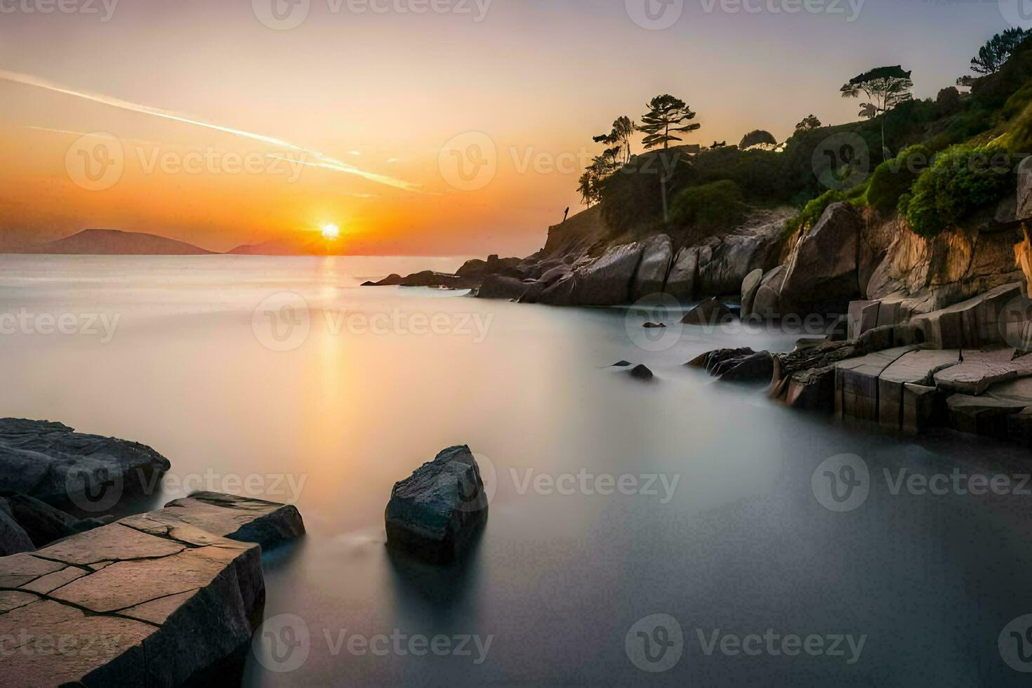 das Sonne setzt Über das Ozean im diese Foto. KI-generiert foto