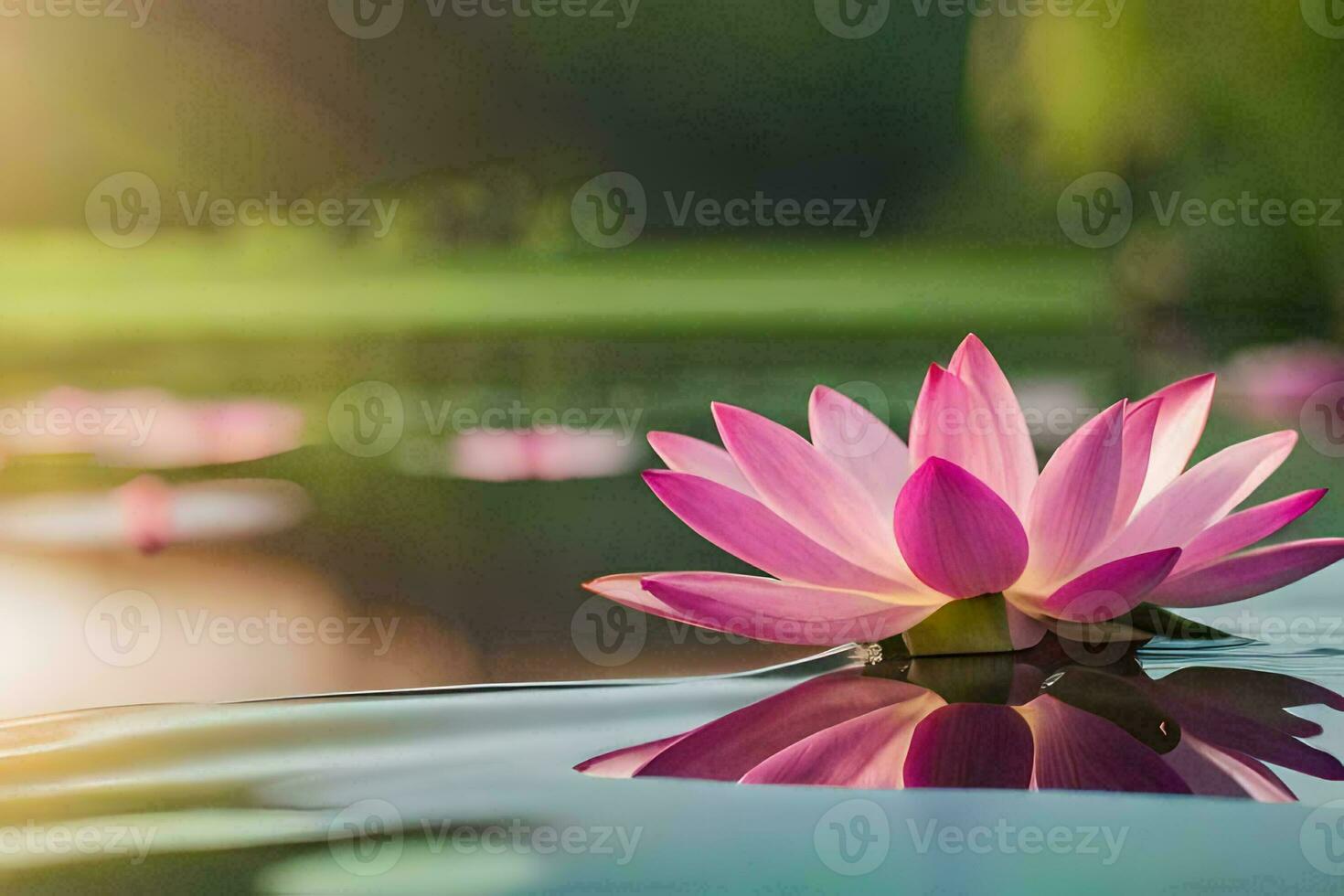 ein Rosa Lotus Blume schwebend im das Wasser. KI-generiert foto