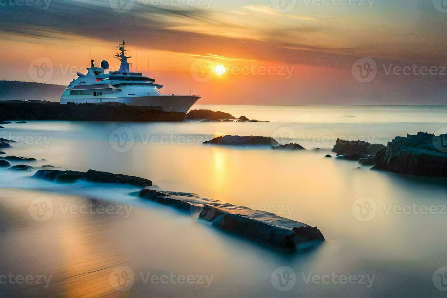 ein Yacht im das Ozean beim Sonnenuntergang. KI-generiert foto