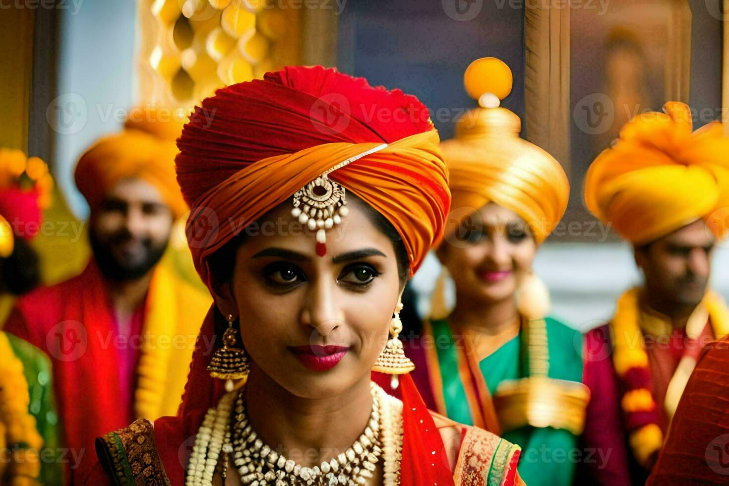 indisch Hochzeit im das Stadt. KI-generiert foto