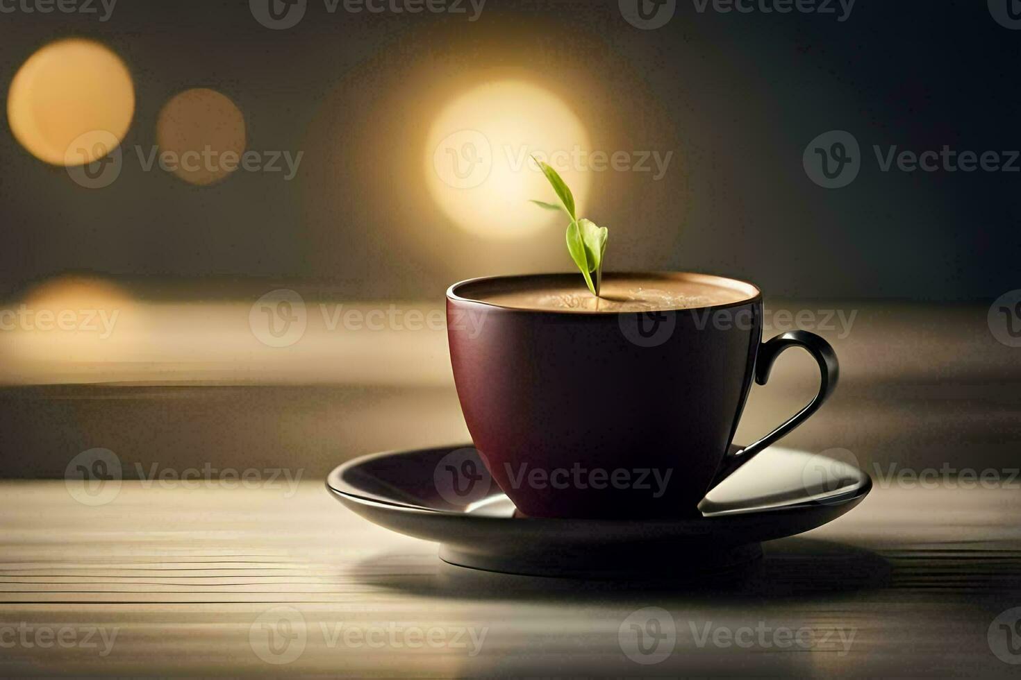 ein Tasse von Kaffee mit ein Pflanze wachsend aus von Es. KI-generiert foto