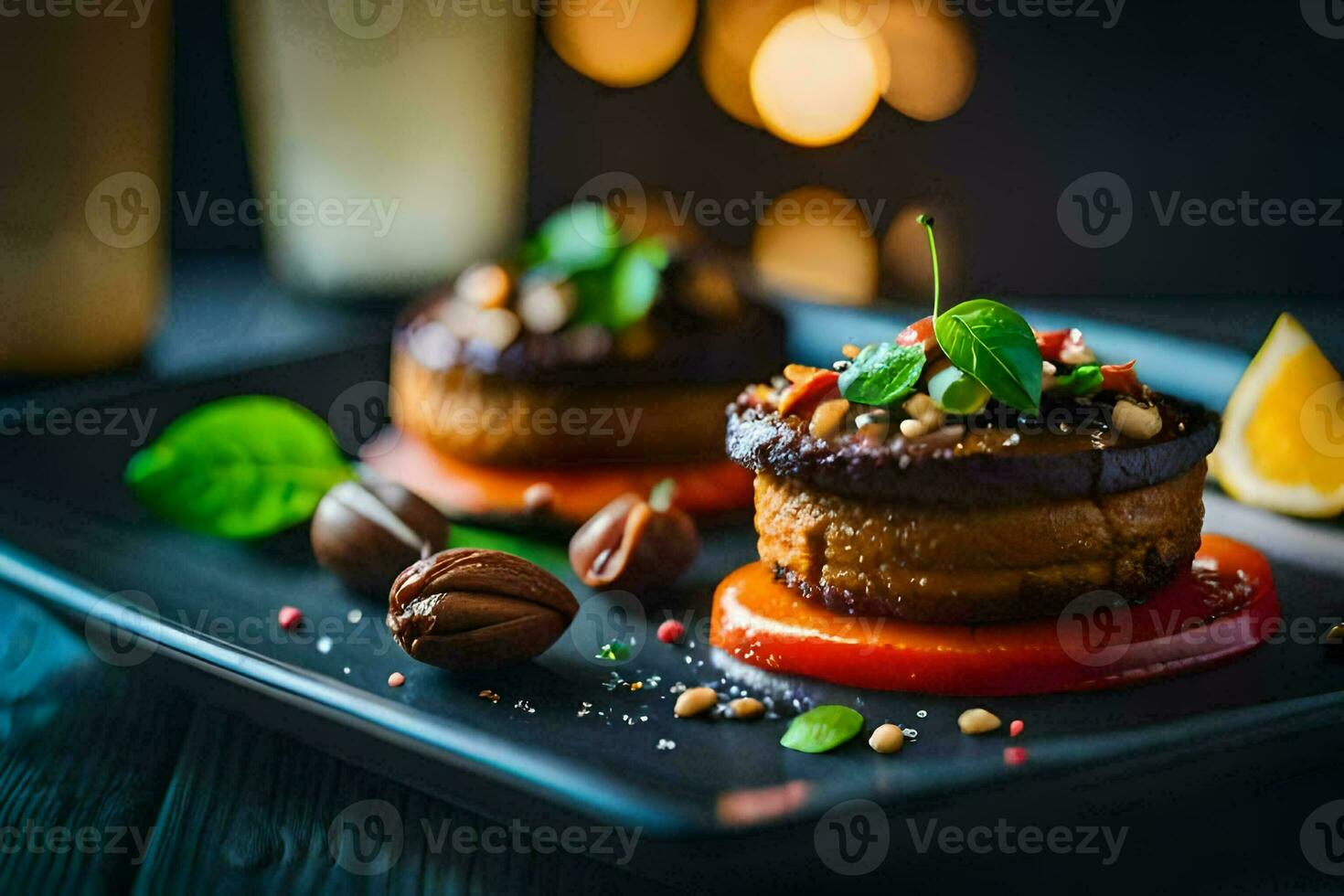 Essen auf ein Teller mit ein Glas von Wein. KI-generiert foto