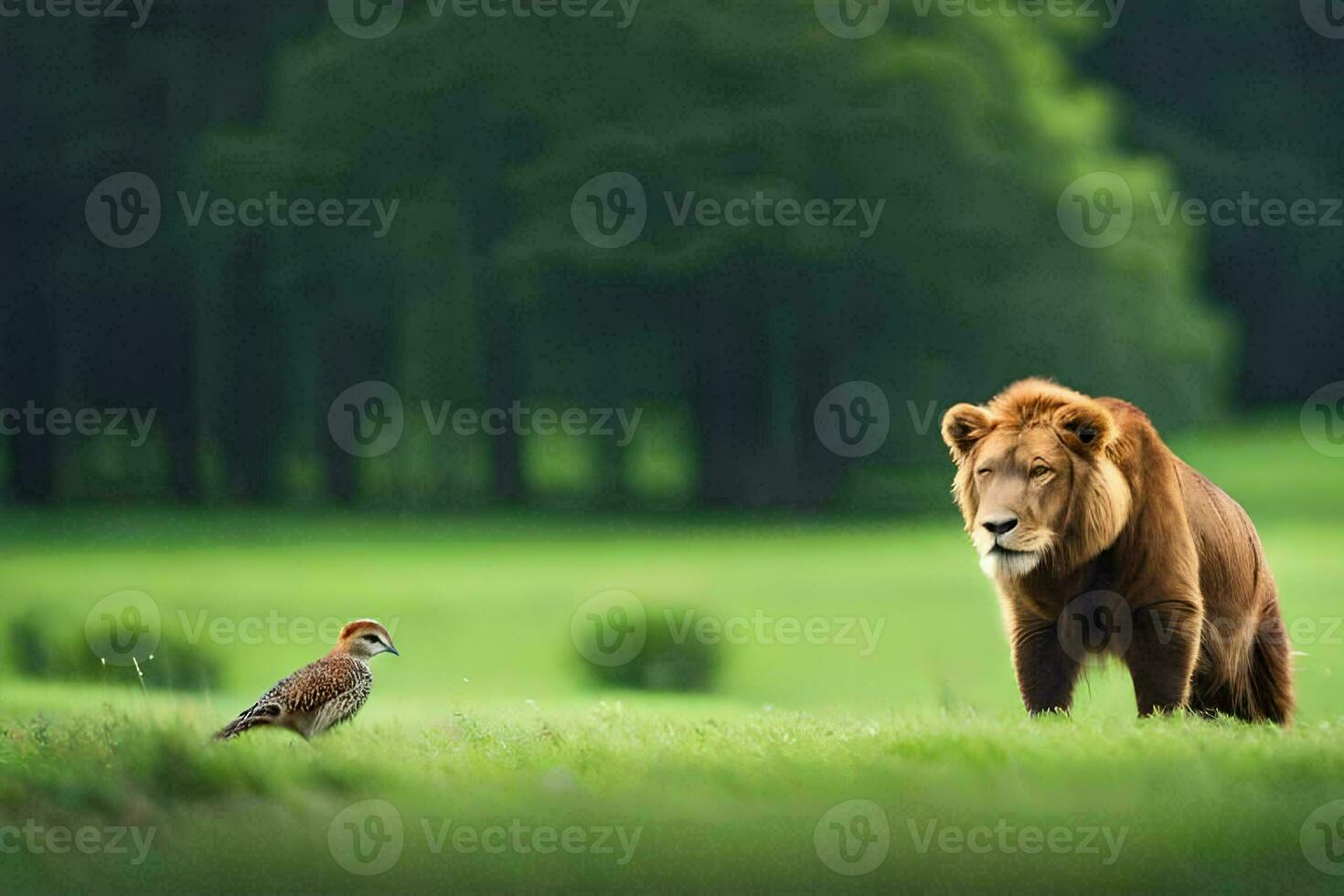 das Löwe und das Vogel. KI-generiert foto