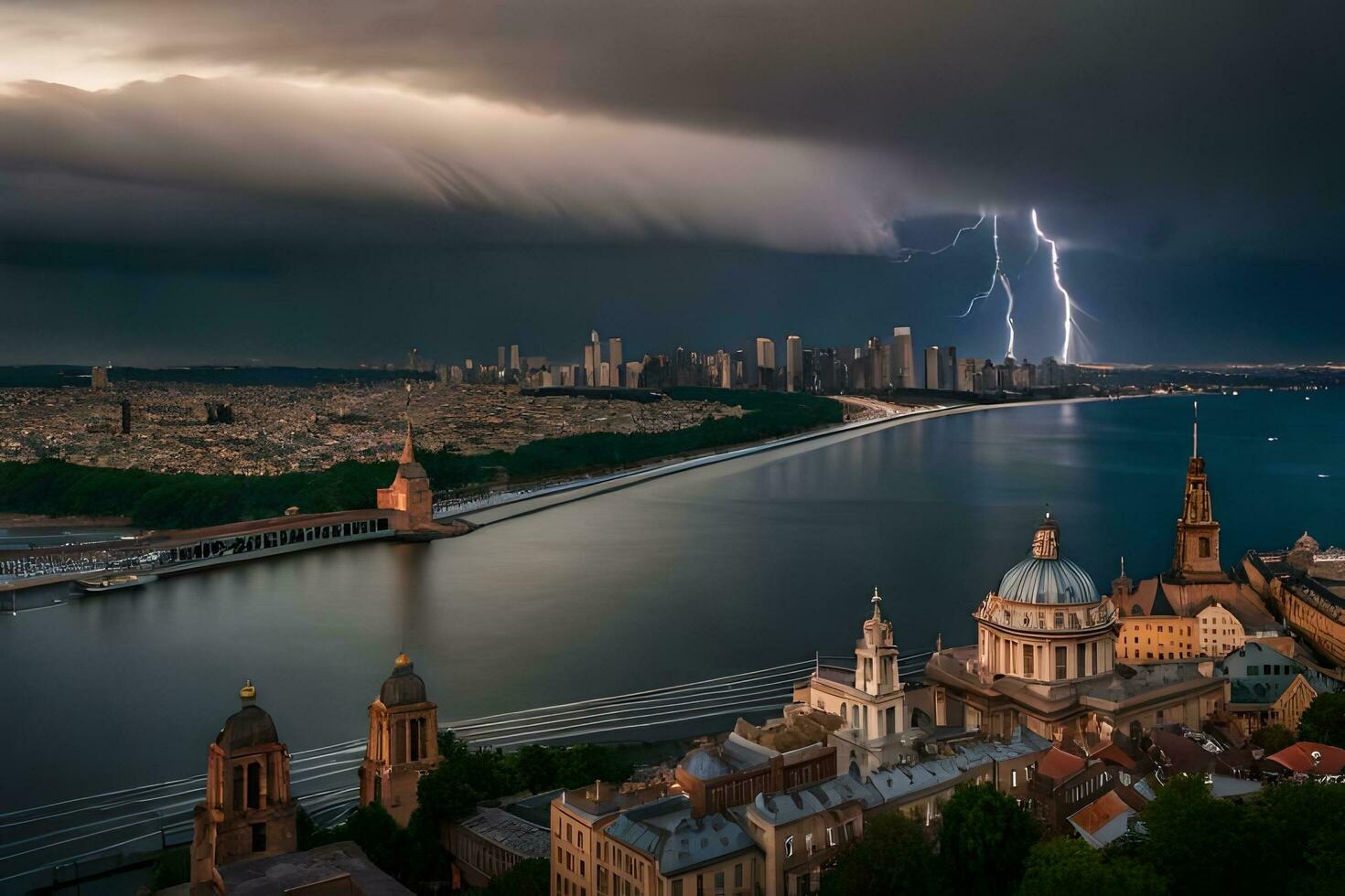 Blitz Streiks Über das Stadt von st petersburg, Russland. KI-generiert foto