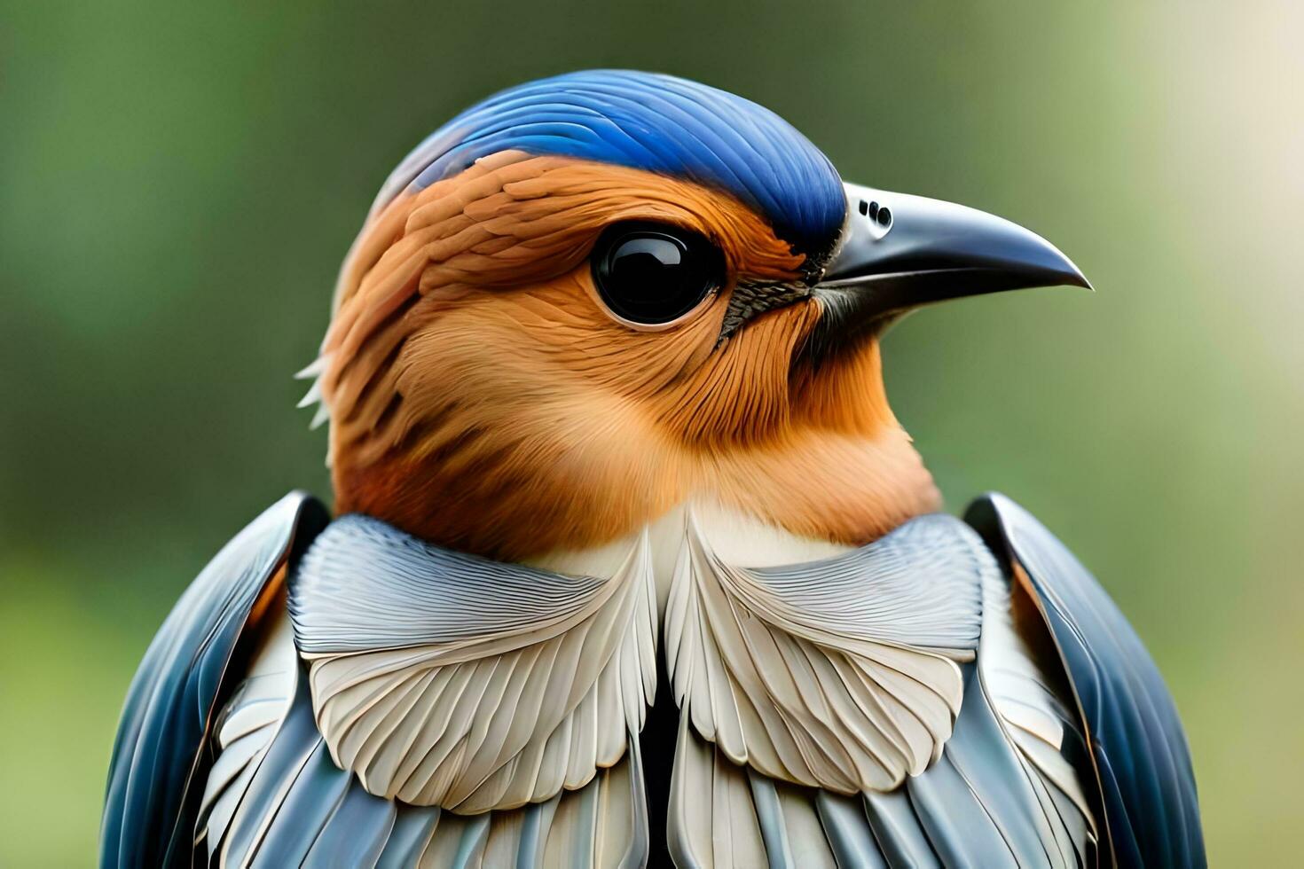 ein schließen oben von ein Vogel mit Blau Gefieder. KI-generiert foto