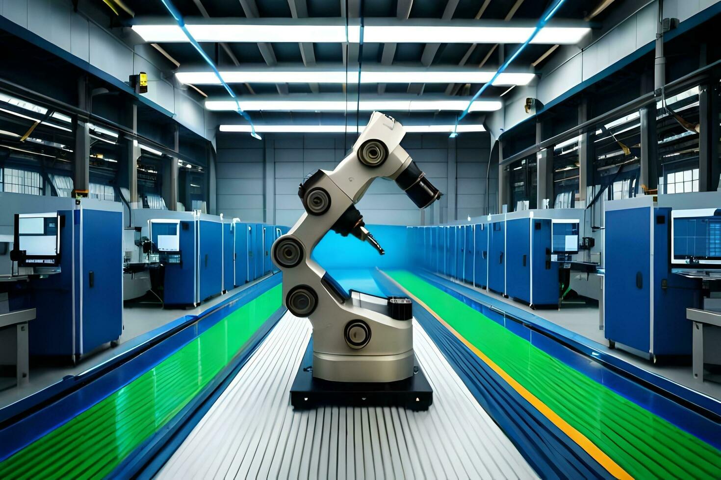 ein Roboter Arm ist Sitzung im ein Fabrik. KI-generiert foto