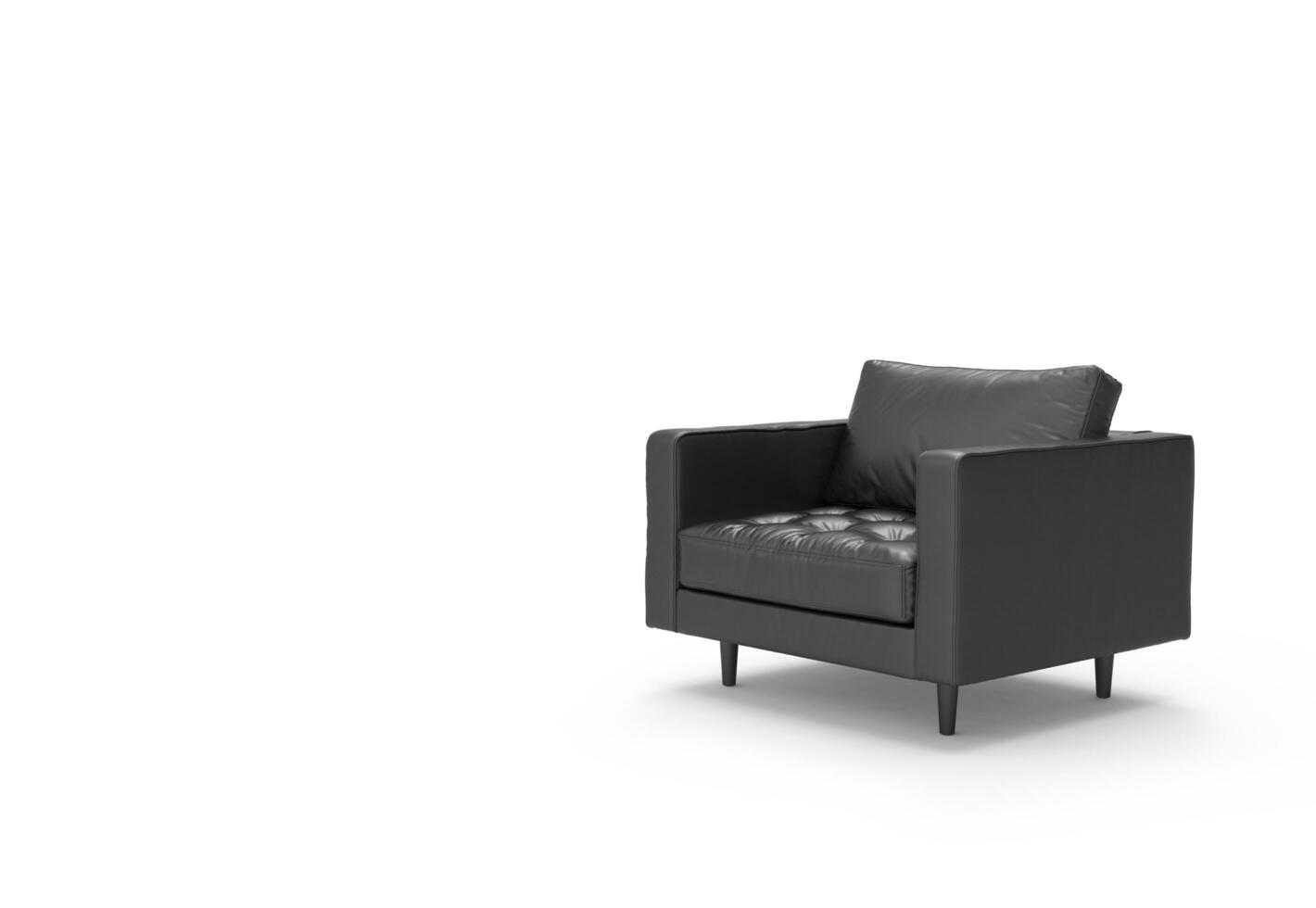 modern schwarz Leder Stuhl isoliert auf Weiß Hintergrundelemente von die Architektur. Design Vorlage zum Grafik. Möbel Sammlung foto