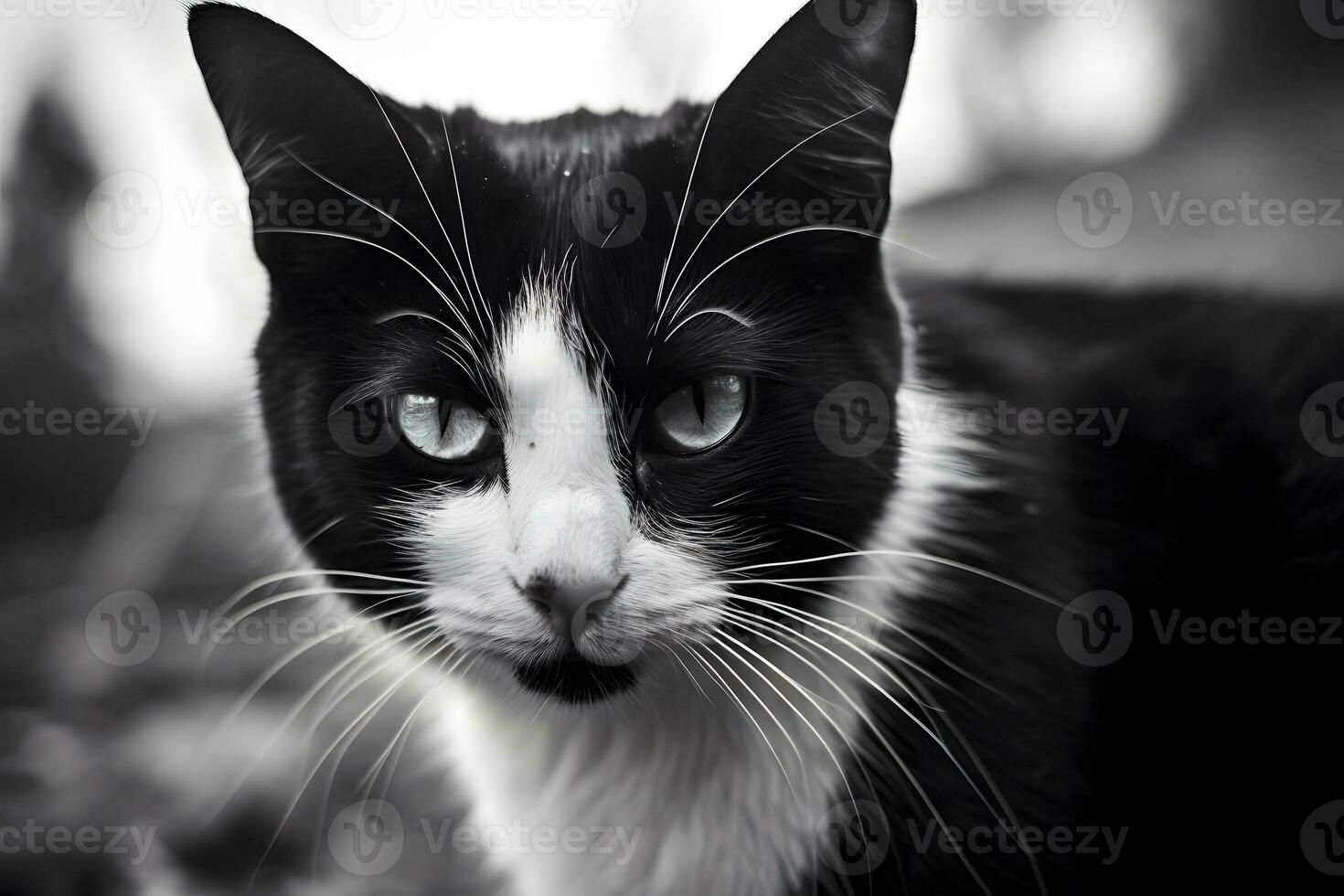 schwarz und Weiß Porträt von ein Katze ai generativ foto