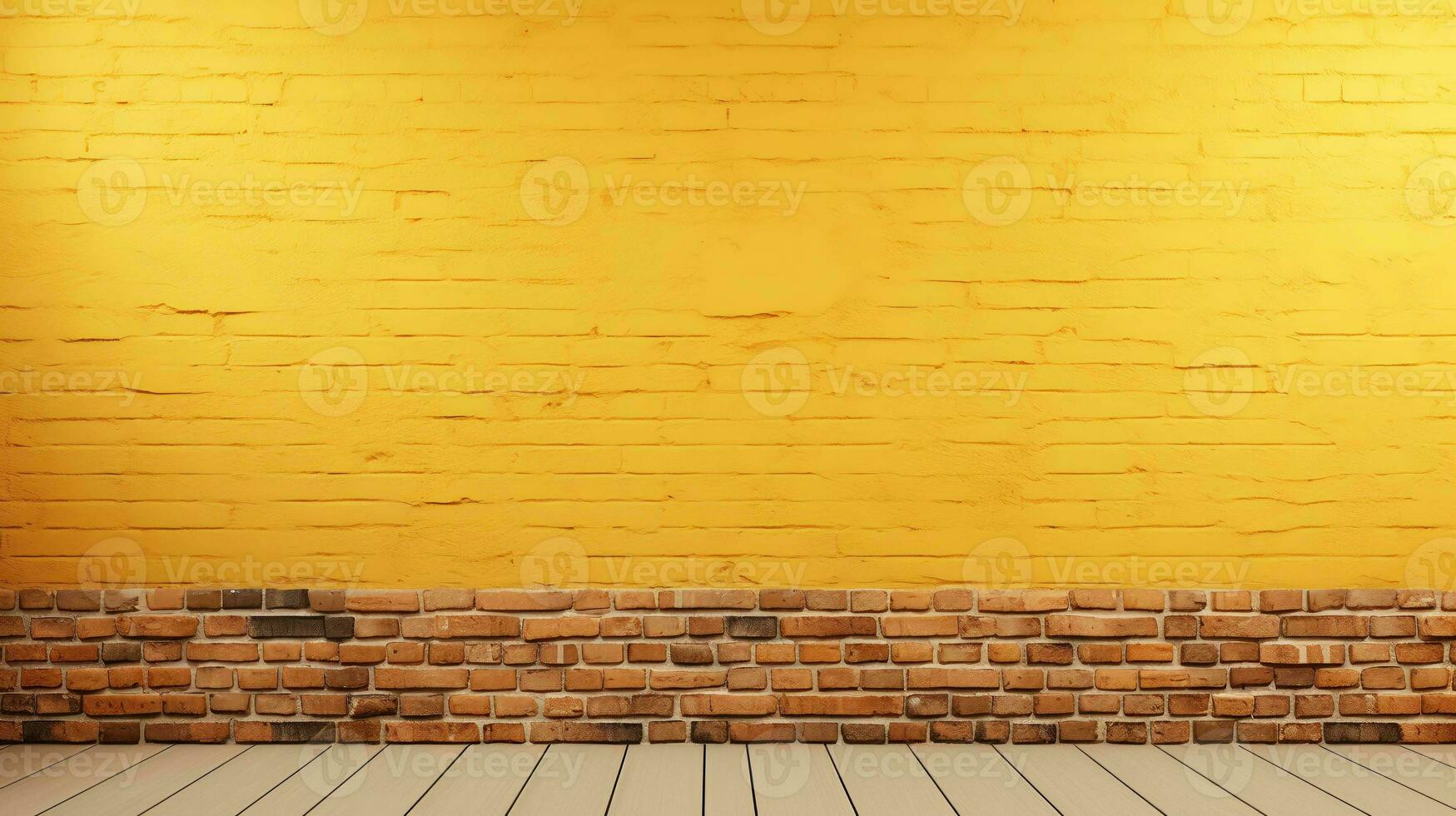 sonnig Gelb Backstein Mauer mit großzügig Kopieren Raum foto