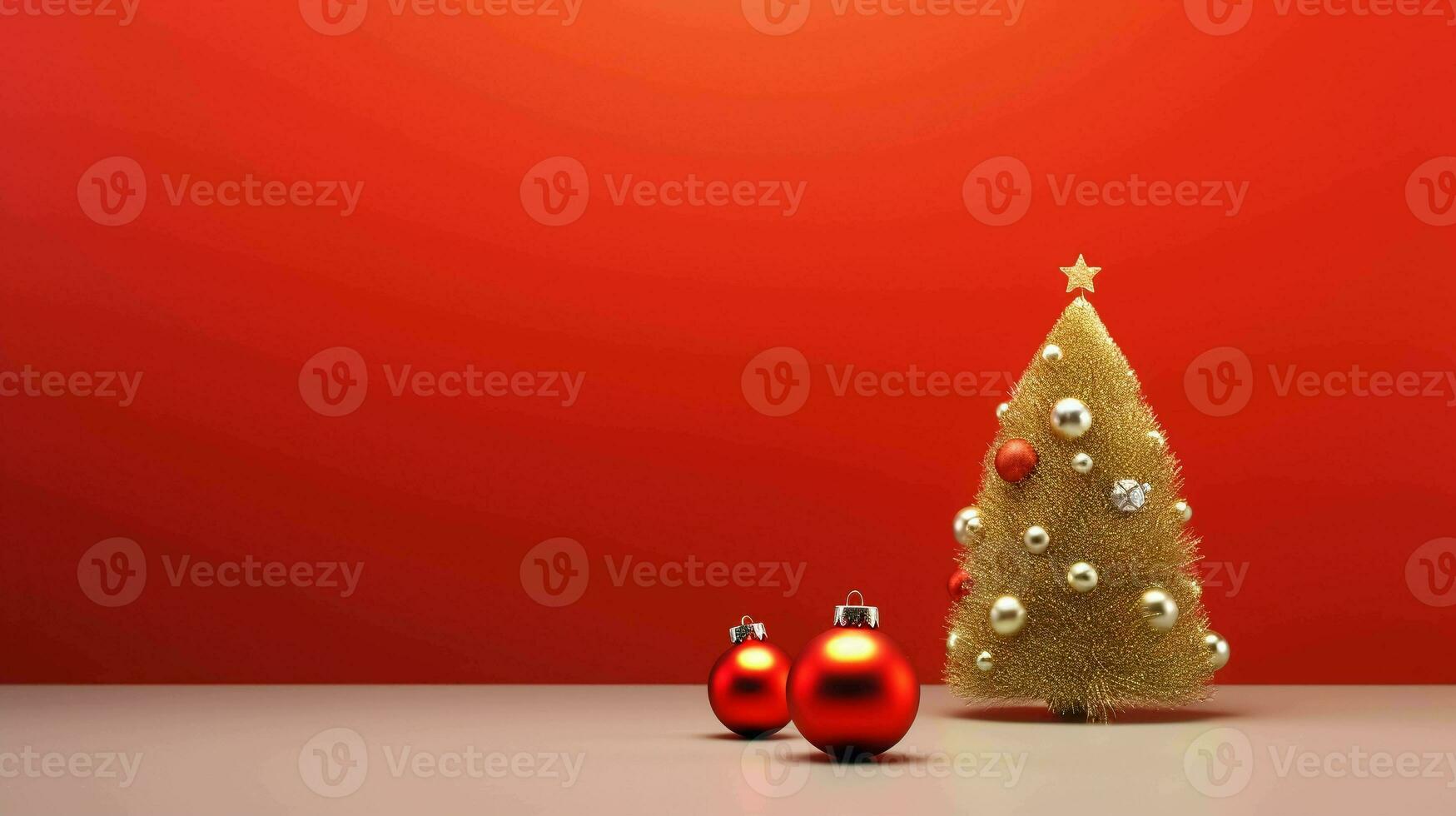 festlich Weihnachten Dekorationen und Baum. minimalistisch rot Hintergrund, froh Urlaub Atmosphäre foto