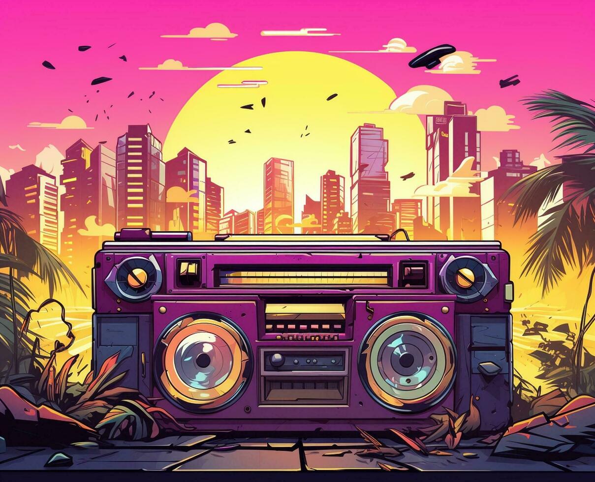 ai generiert Jahrgang retro Radio Musical Illustration Stereo Klang Stil Disko Pop Audio- foto