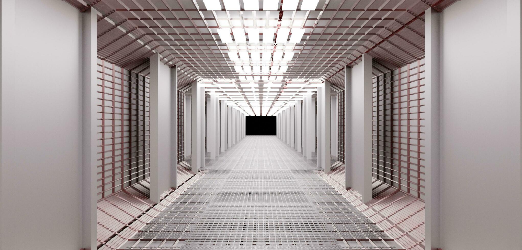Ausstellungsraum futuristisch modern Tunnel Pipeline Technologie Fußboden und Wände von futuristisch Raum und Ausstellung Zimmer sci fi Gang Zimmer 3d Illustration foto