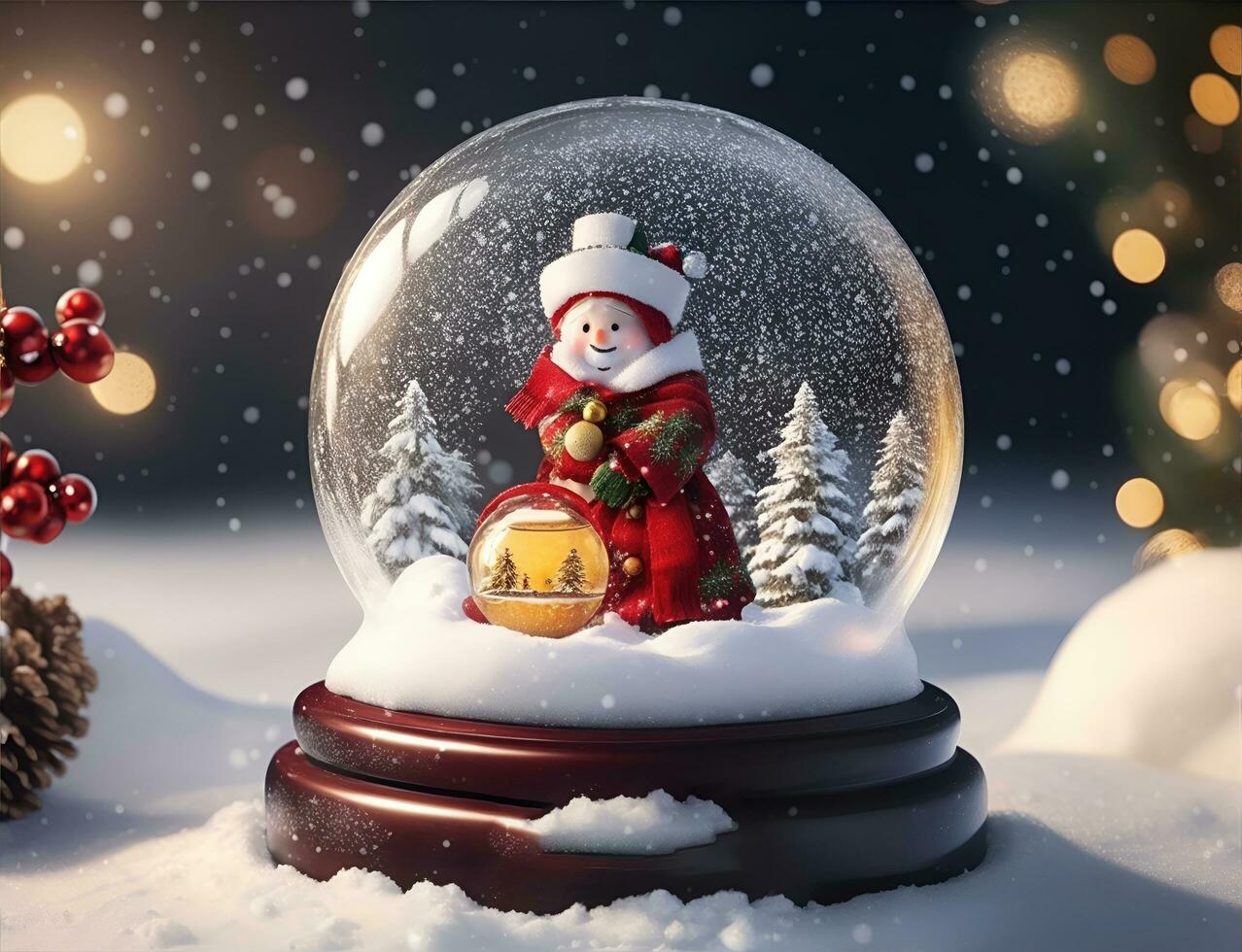 ai generativ, Weihnachten Winter mit Schneemann im ein Kugel Glas Krug foto