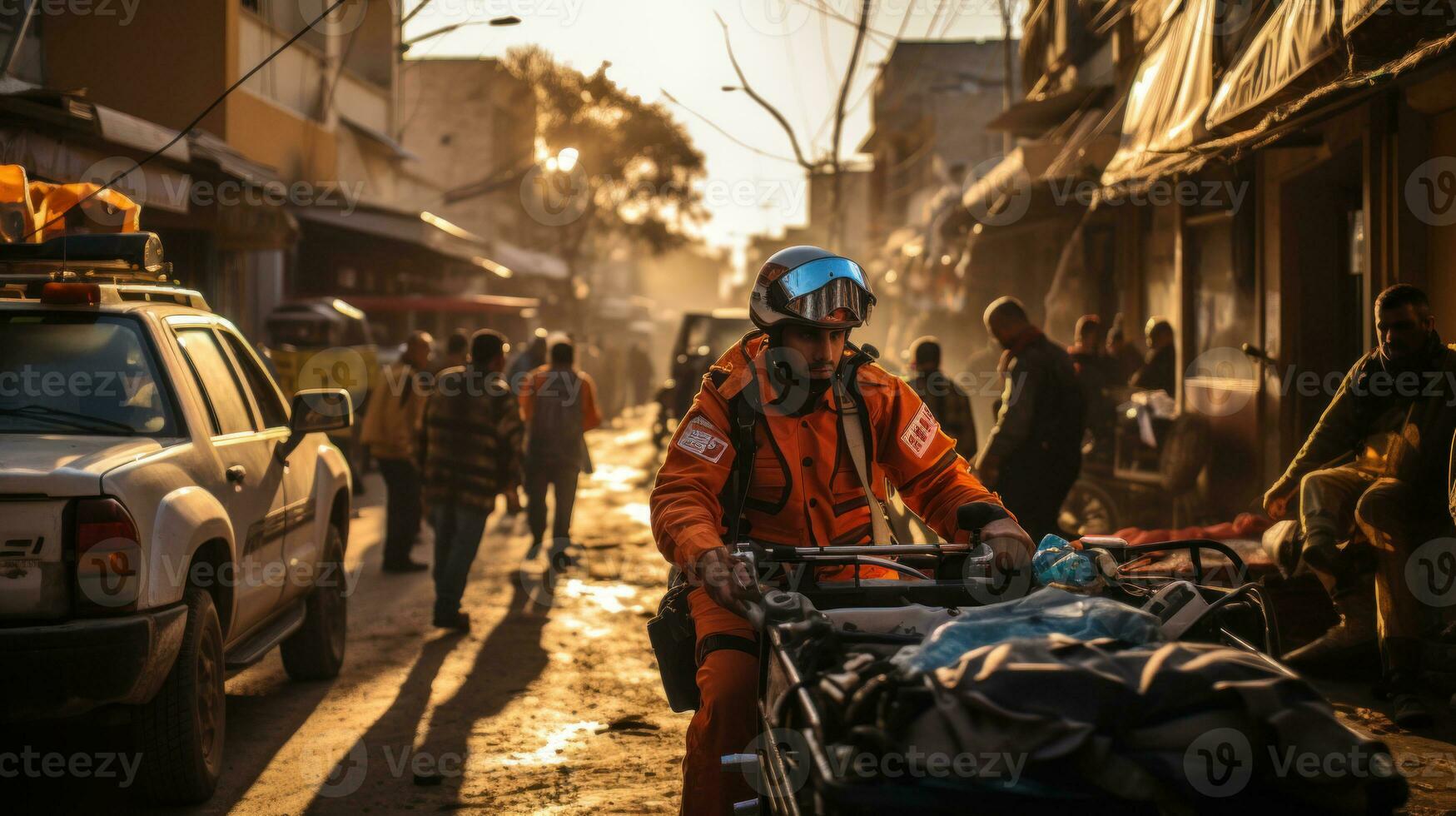 Palästinenser Notfall Suche ein Menschen verletzt nach ein israelisch Luft schlagen, im das Stadt von Rafah, Süd von das Gaza Streifen. Israel und Palästina Krieg Konzept. foto