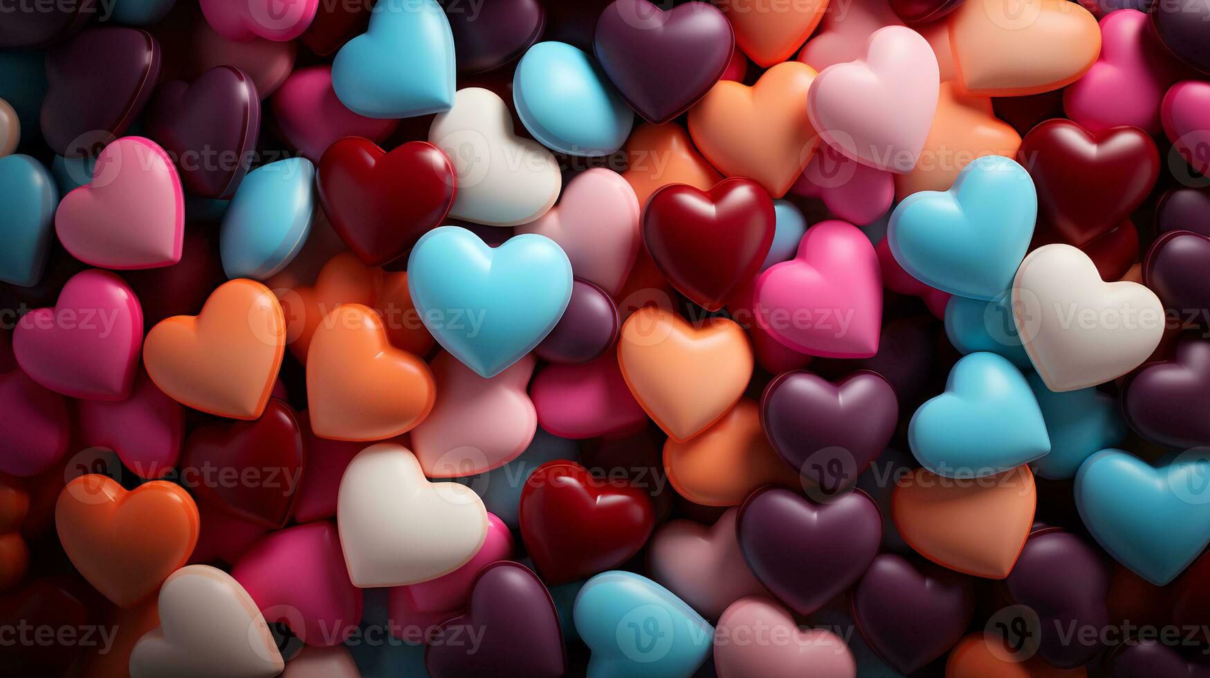 KI-generiert festlich Liebe bunt Herzen Dekorationen zum Valentinstag Tag foto