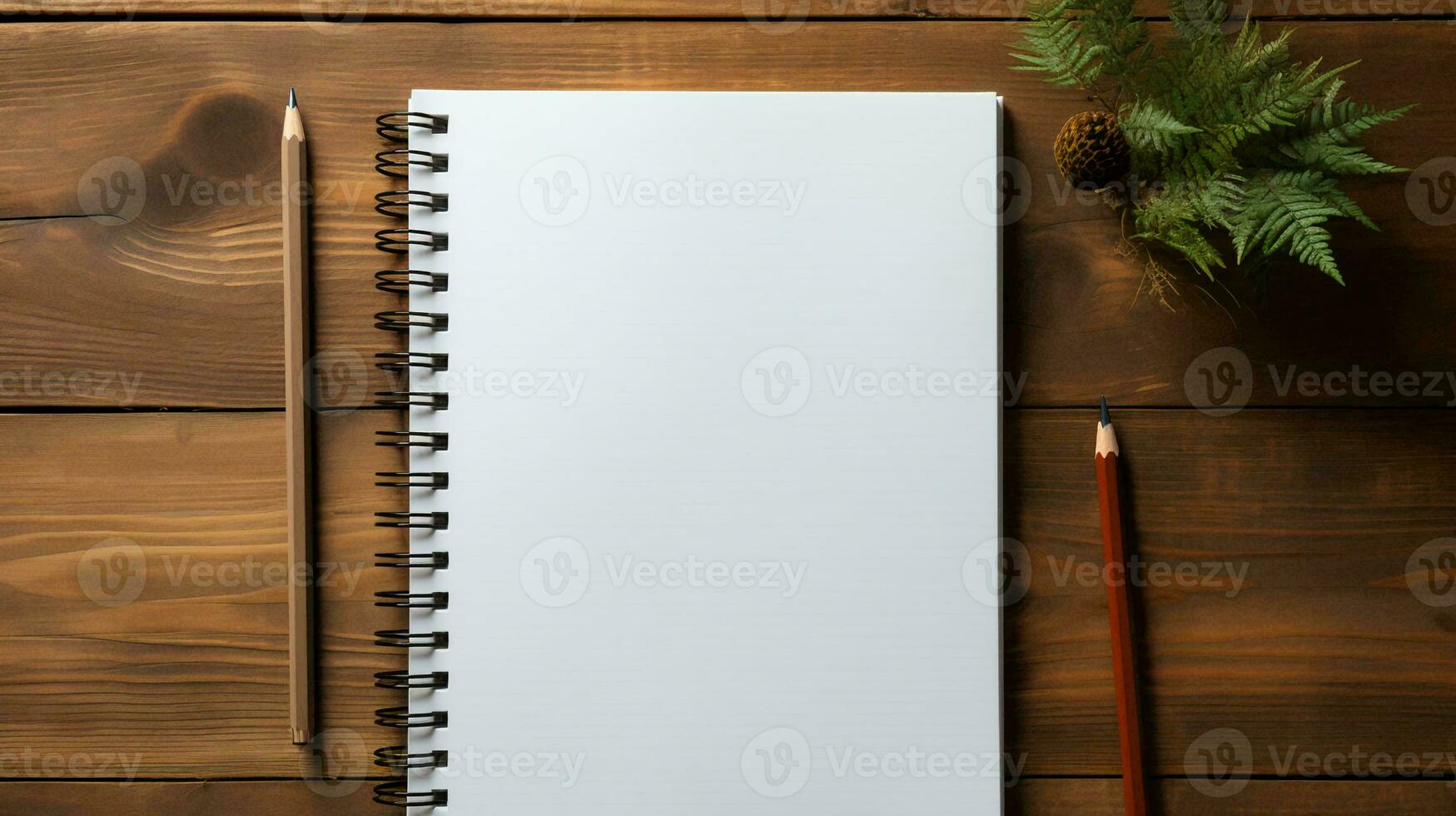KI-generiert leer Notizblock und Stift Lüge auf ein hölzern Tisch, eben legen foto