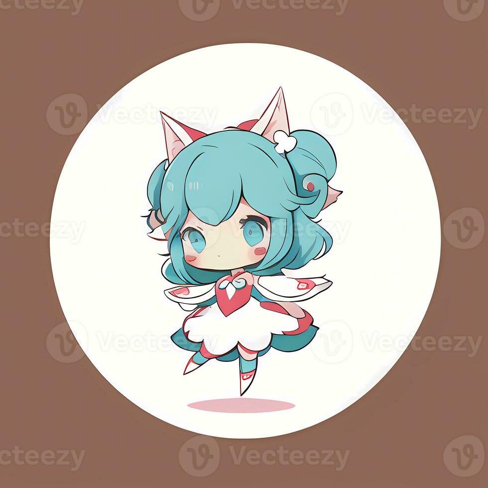 magisch Mädchen Aufkleber Cosplay Anime Stil Chibi Illustration foto