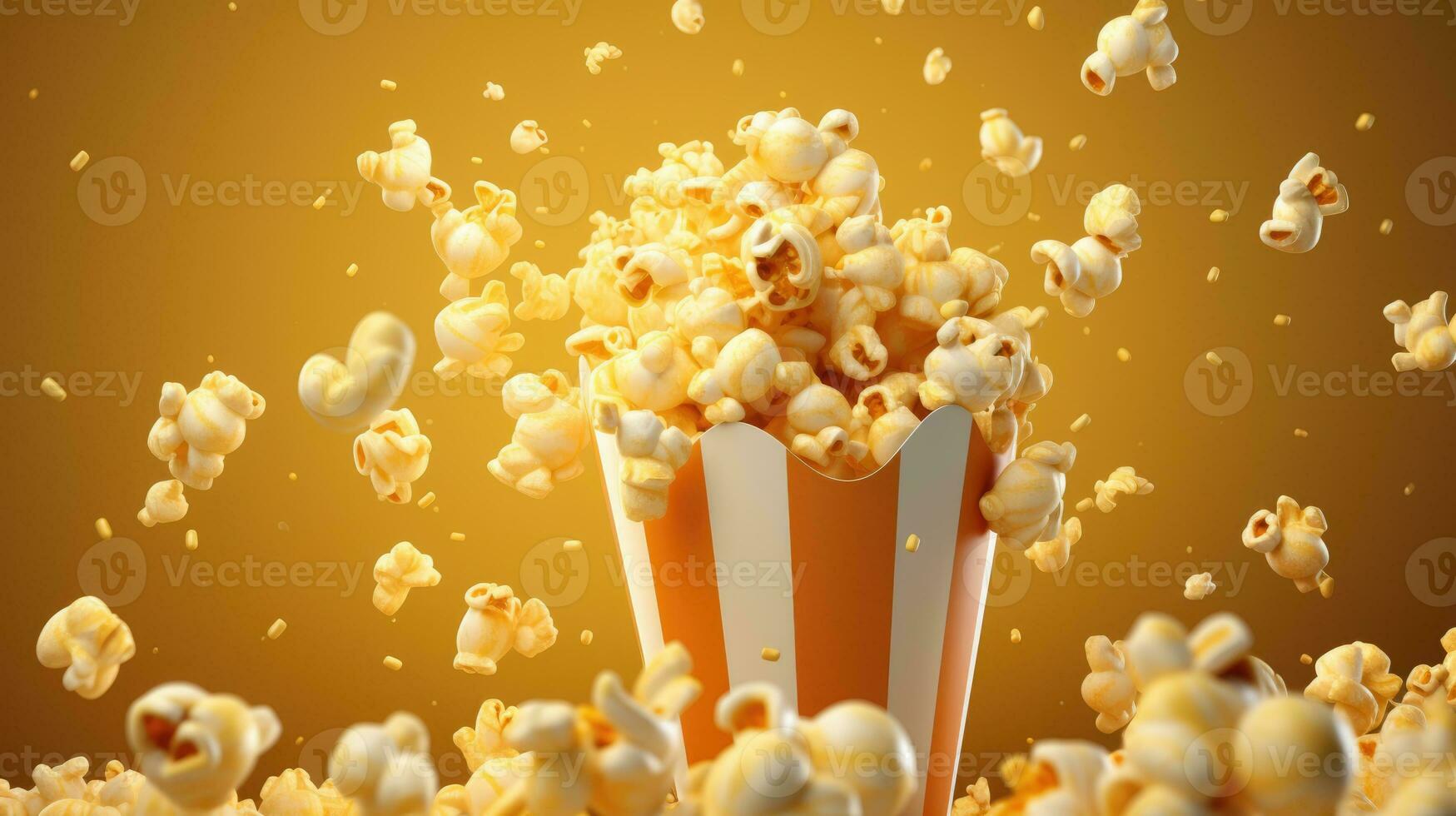 ai generativ Popcorn auf Gelb Hintergrund. Pop Mais Schüssel Banner foto