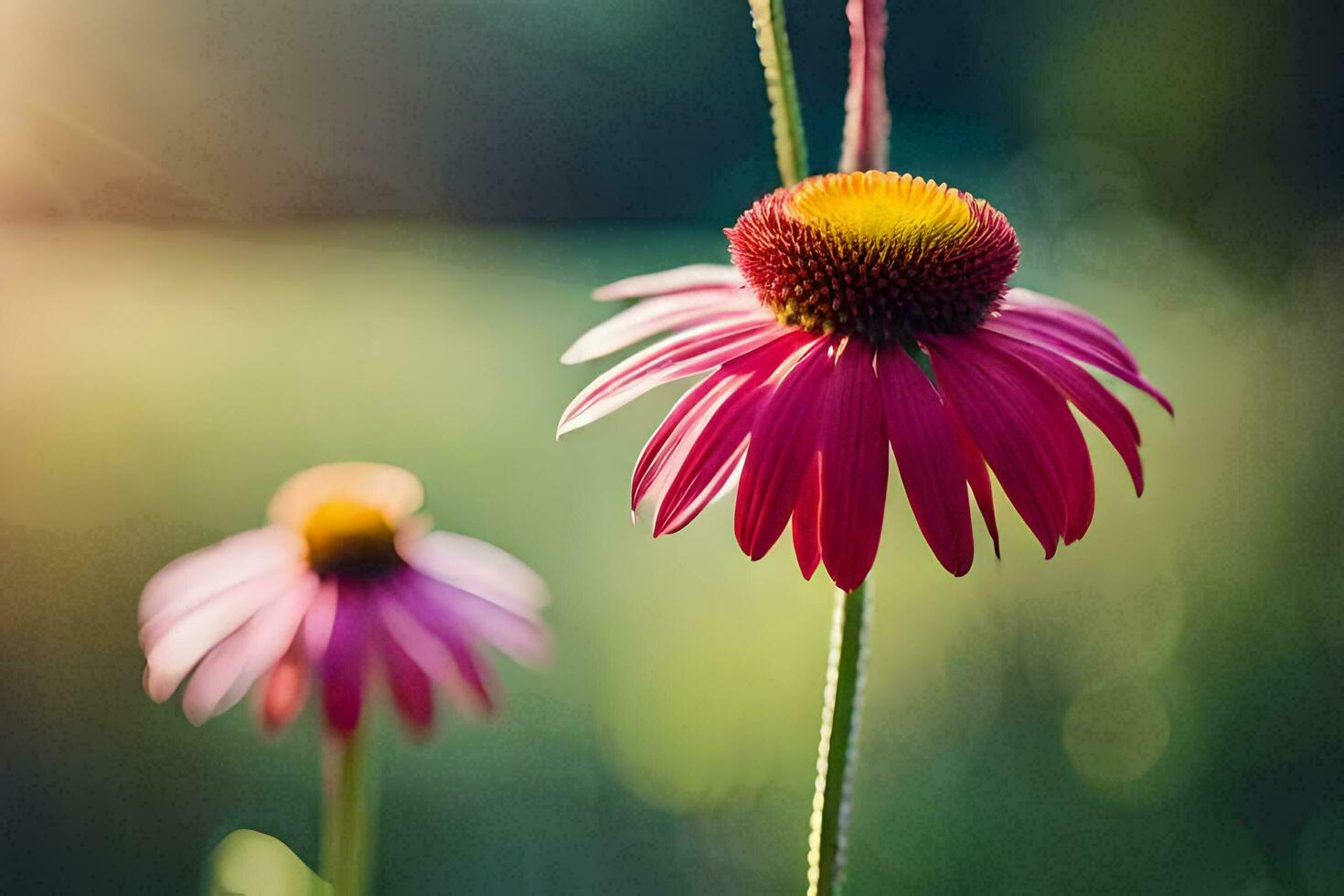 zwei Rosa Blumen sind im das Sonne. KI-generiert foto